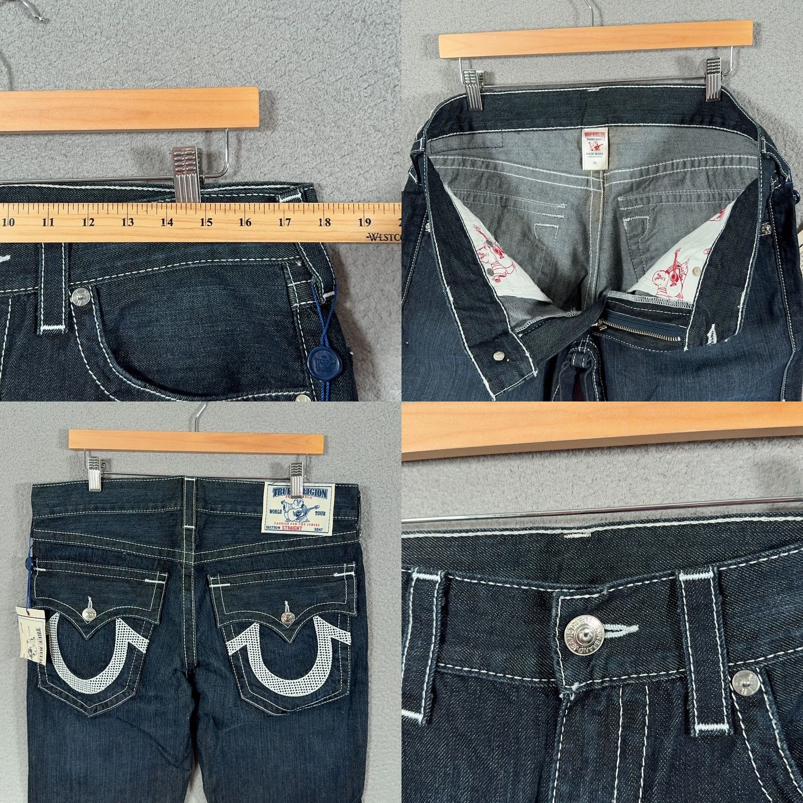True Religion VINTAGE True Religion Jeans Men 34 Ricky Denim 5-Pocket Logo Checkered Y2K Baggy Straight Streetwear Size US 34 / EU 50 - 10 Thumbnail