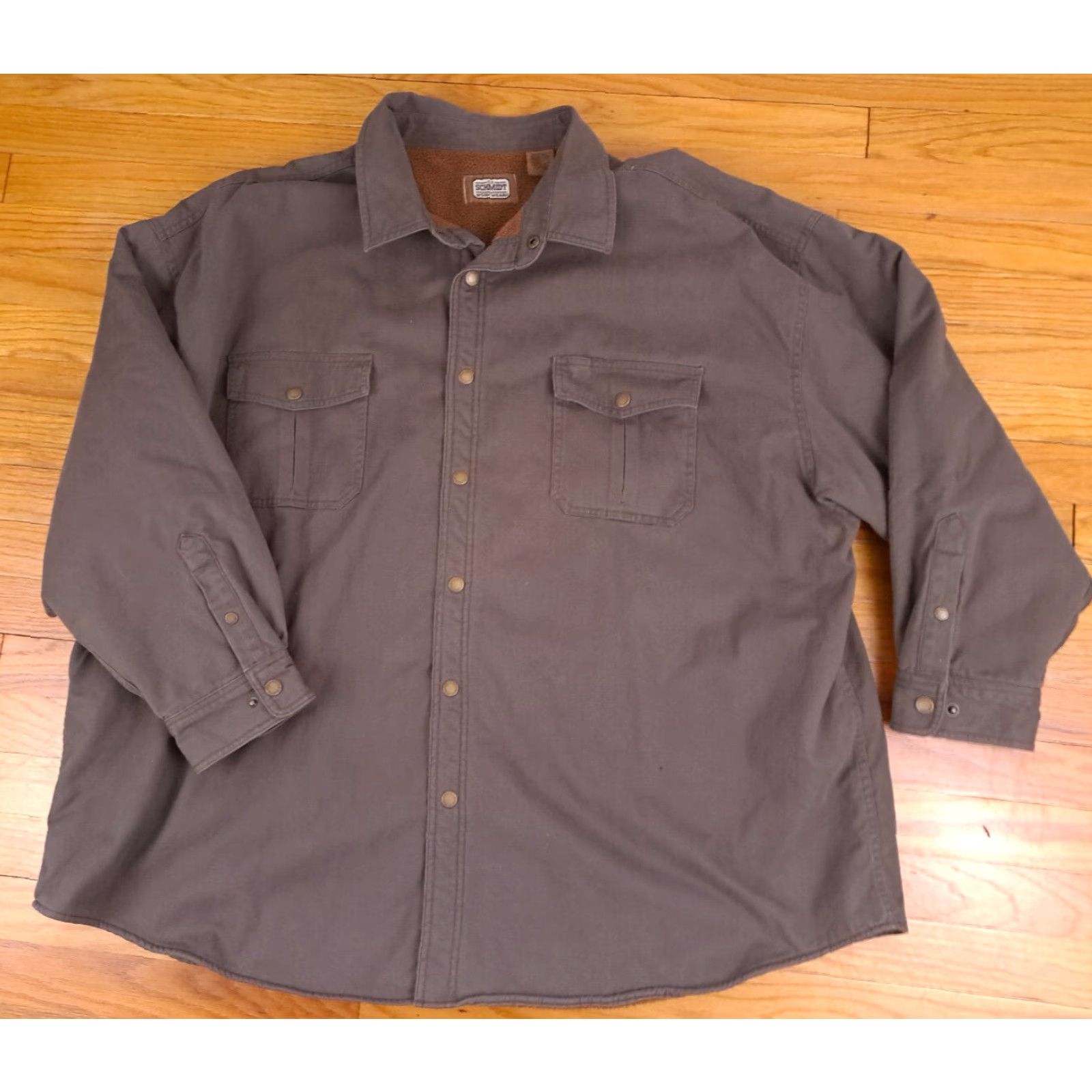 Vintage VINTAGE Schmidt Heavy Cotton Insulated Full Metal Button Brown Outdoor Jacket Shirt 3XL Mens Outdoor work Barn Shirt Insulated 34in long 32in chest Size US XXL / EU 58 / 5 - 4 Thumbnail
