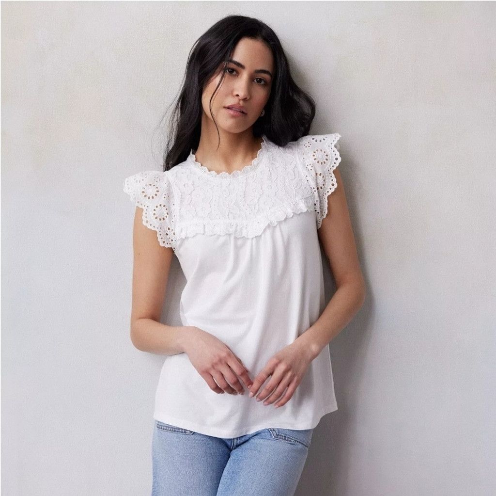 Lauren Conrad NWT LC Lauren Conrad Mixed Media Flutter Tank Top Size S / US 4 / IT 40 - 1 Thumbnail