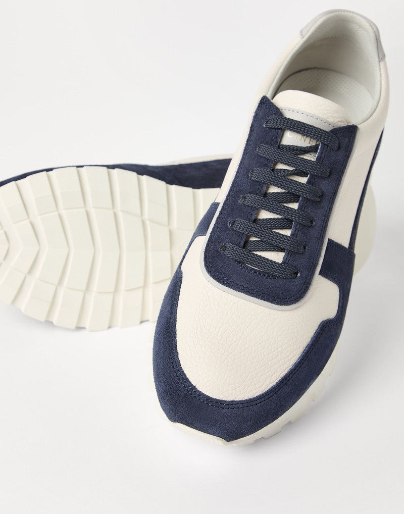 Brunello Cucinelli o1la1rc1a0326 Washed Suede Runners Sneakers in Blue/White Size US 9 / EU 42 - 3 Thumbnail