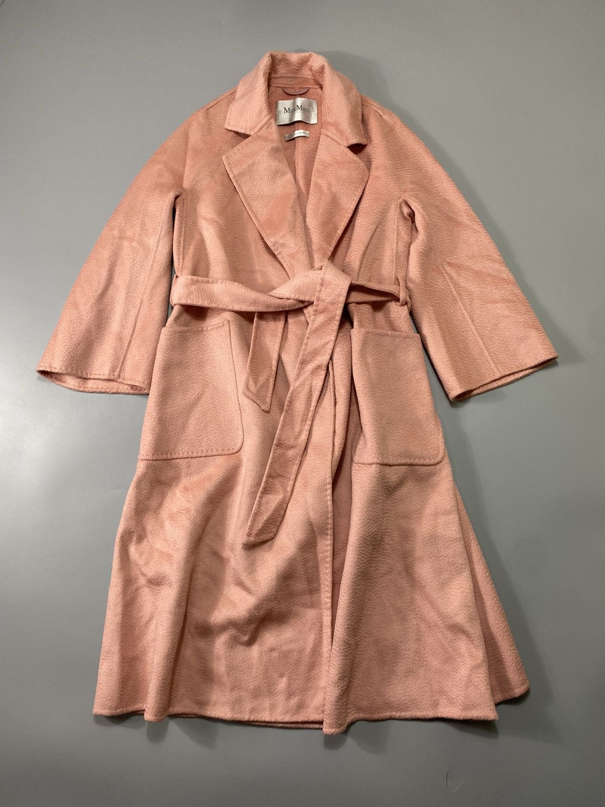 image of Max Mara Cucito A Mano- Camel Wool Coat Pink With Belt, Women's (Size XS)