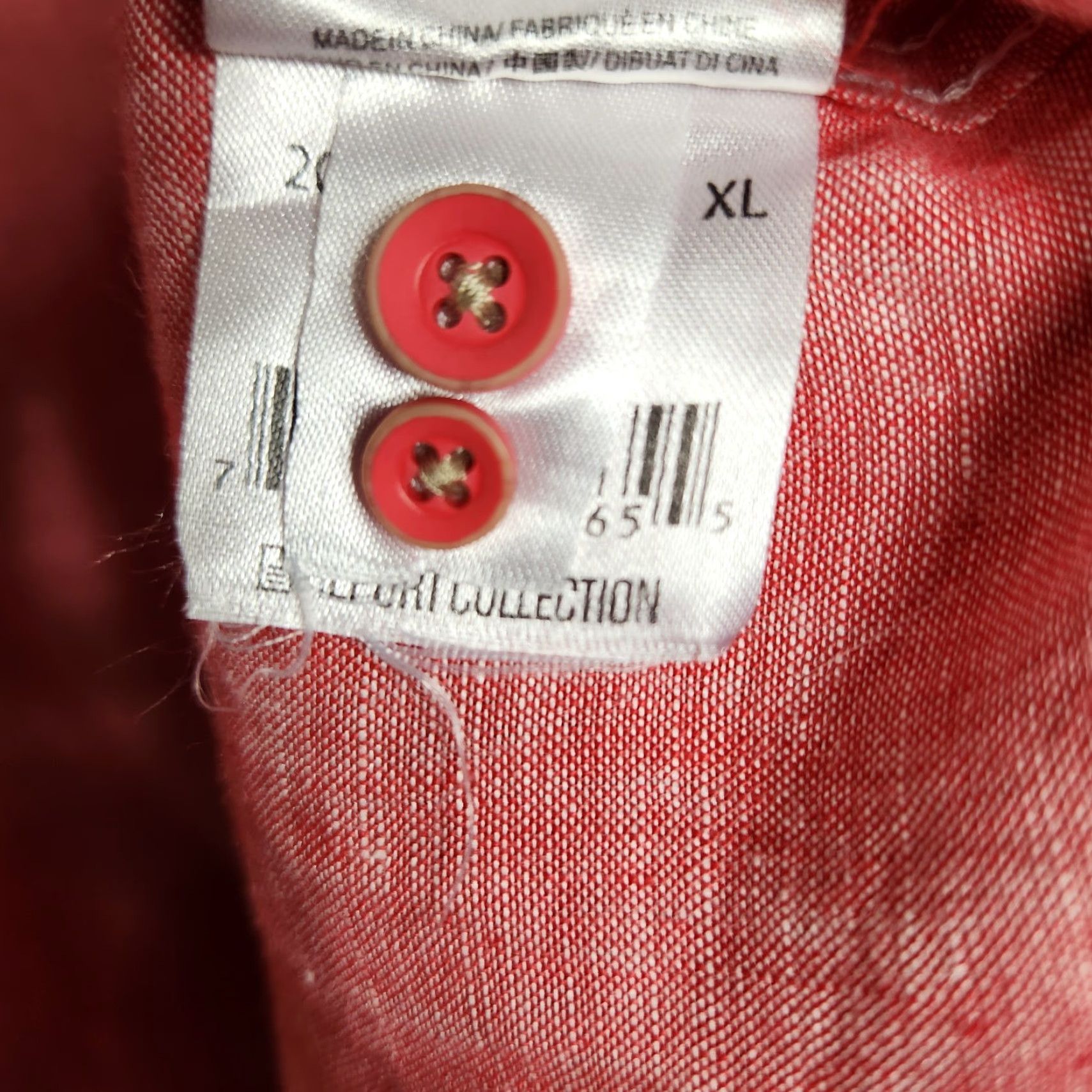 Vintage Report Collection Linen Cherry Red Long Sleeve Buttonfront Shirt XL Mens | Button-Up | Solid | Breathable | Beach Resort Theme | Regular Fit Size US XL / EU 56 / 4 - 5 Thumbnail