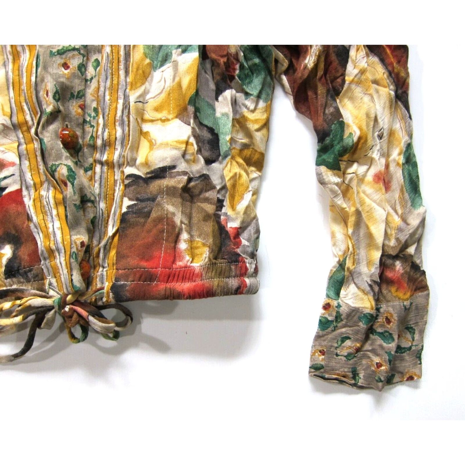 Vintage Vintage Carole Little Blouse Shirt 4 Women Long Sleeve V-Neck Green Yellow Brown 100% Rayon Notes Size S / US 4 / IT 40 - 7 Thumbnail