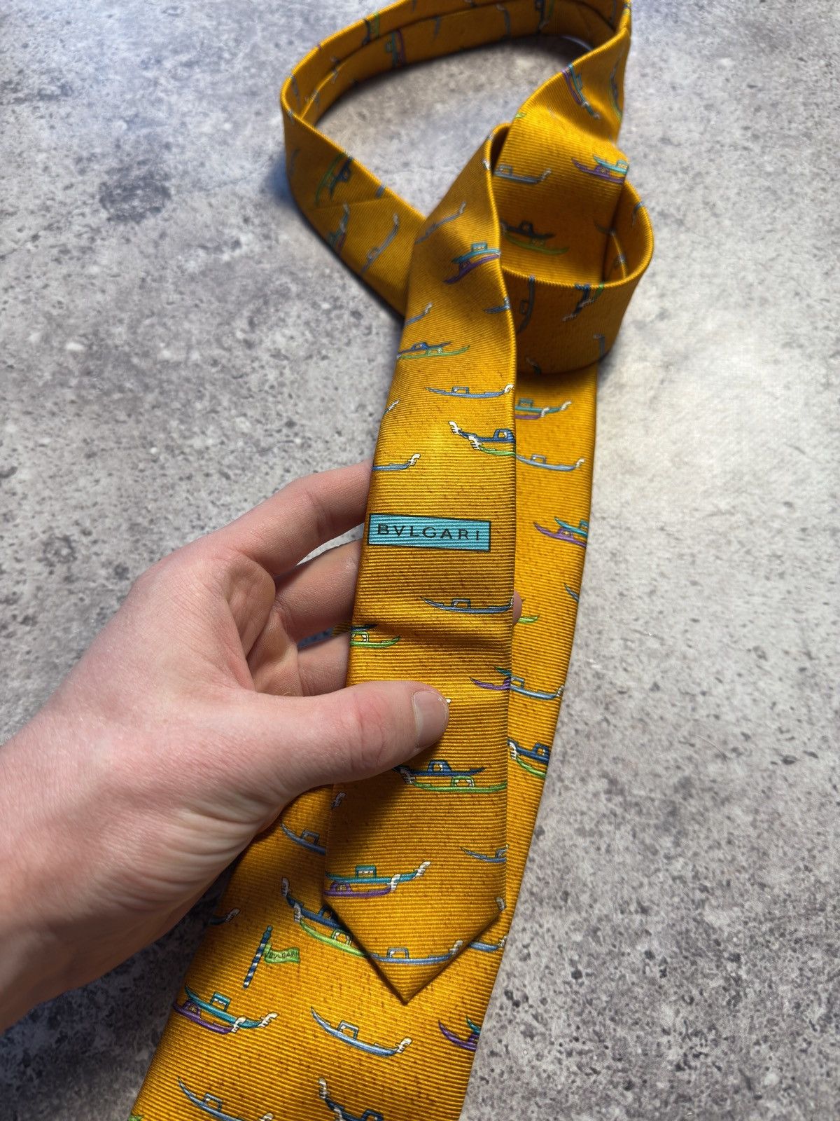 Bvlgari Bvlgari Orange Printed Seven Fold 100% Silk Tie Size ONE SIZE - 2 Thumbnail