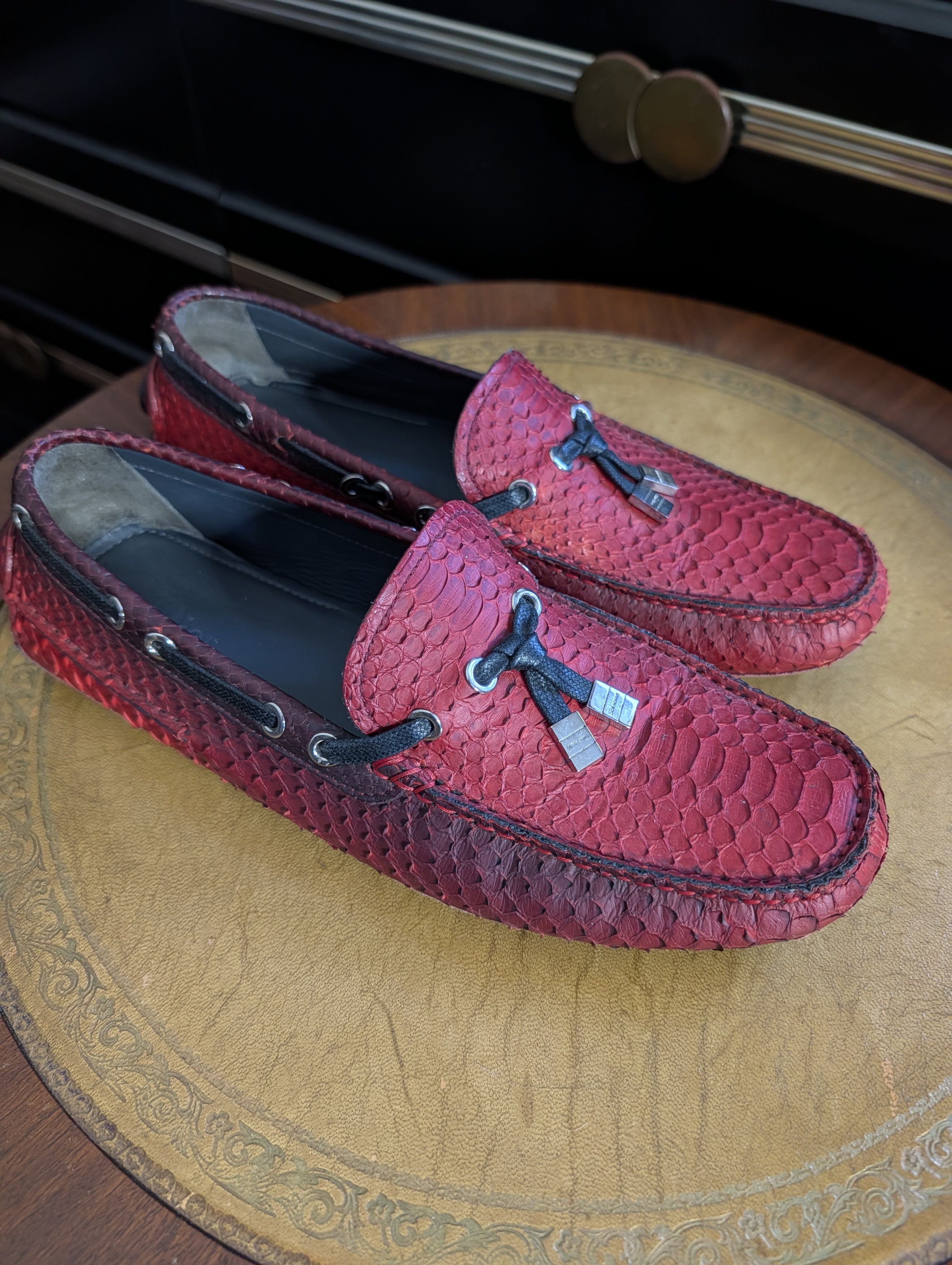 Dior KVA Genuine Python Snakeskin Red Driving Loafers 41 Size US 8 / EU 41 - 2 Thumbnail