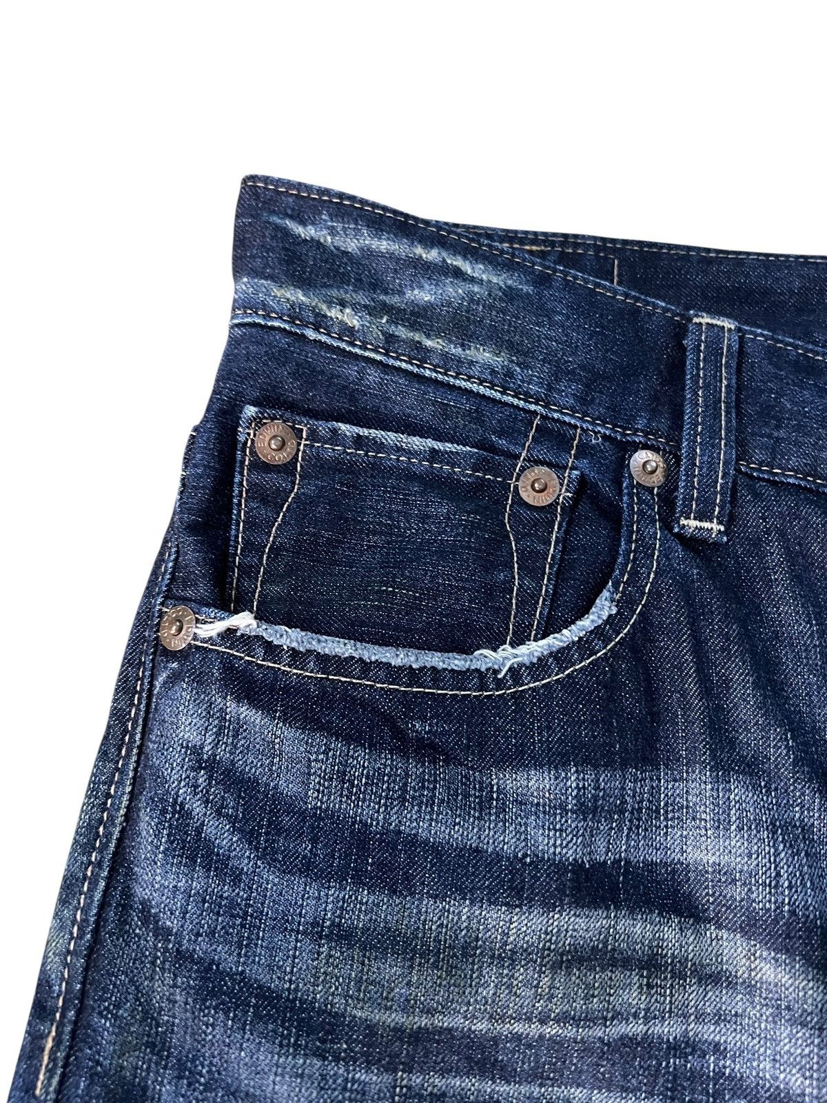 Edwin Vintage Edwin 503 Blue Trip Flare Distress Jean Japan Size US 33 - 12 Thumbnail