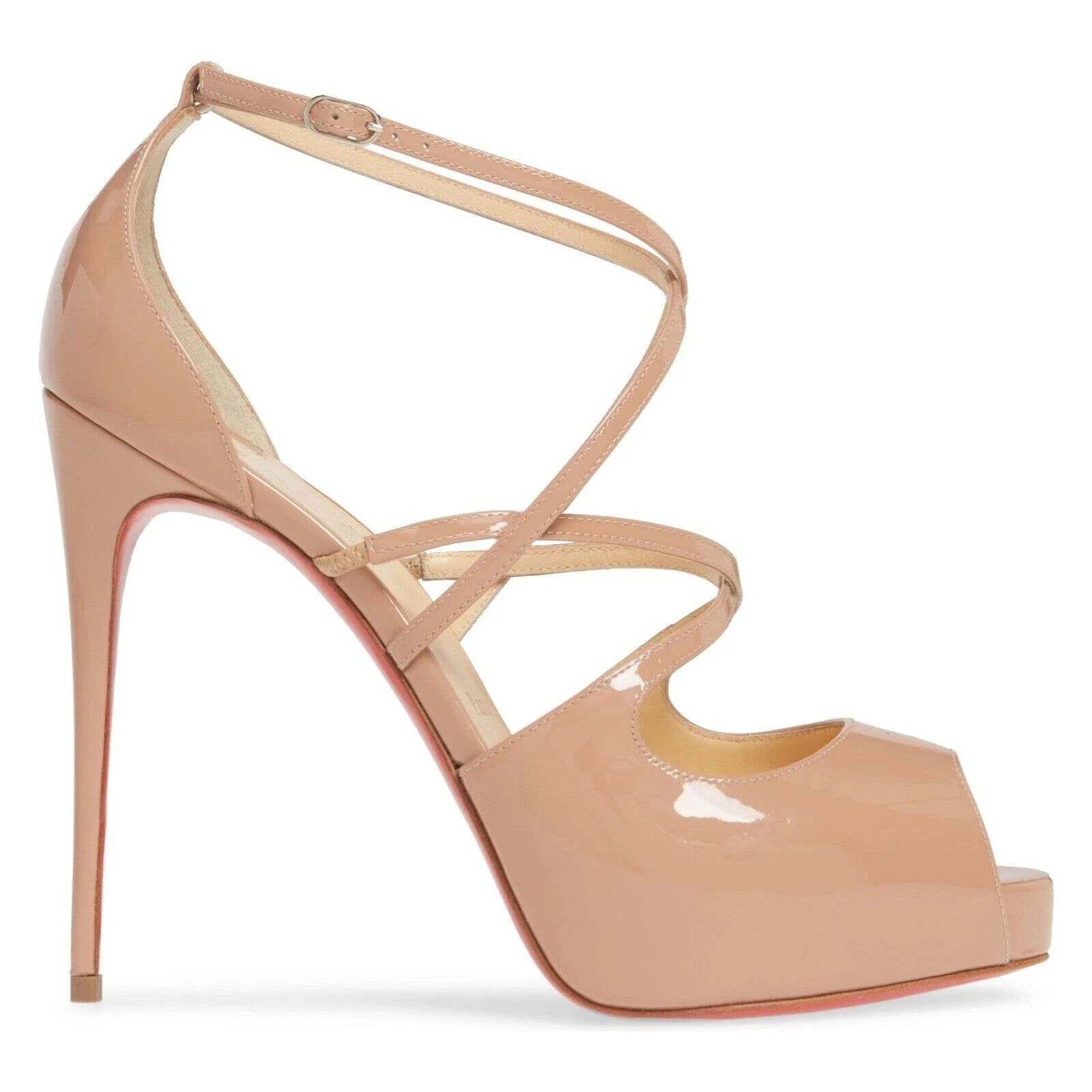 Christian Louboutin Holly Alta 120 Nude Patent Cross Strap Sandal Heel Pump 42 Size US 12 / IT 42 - 3 Thumbnail