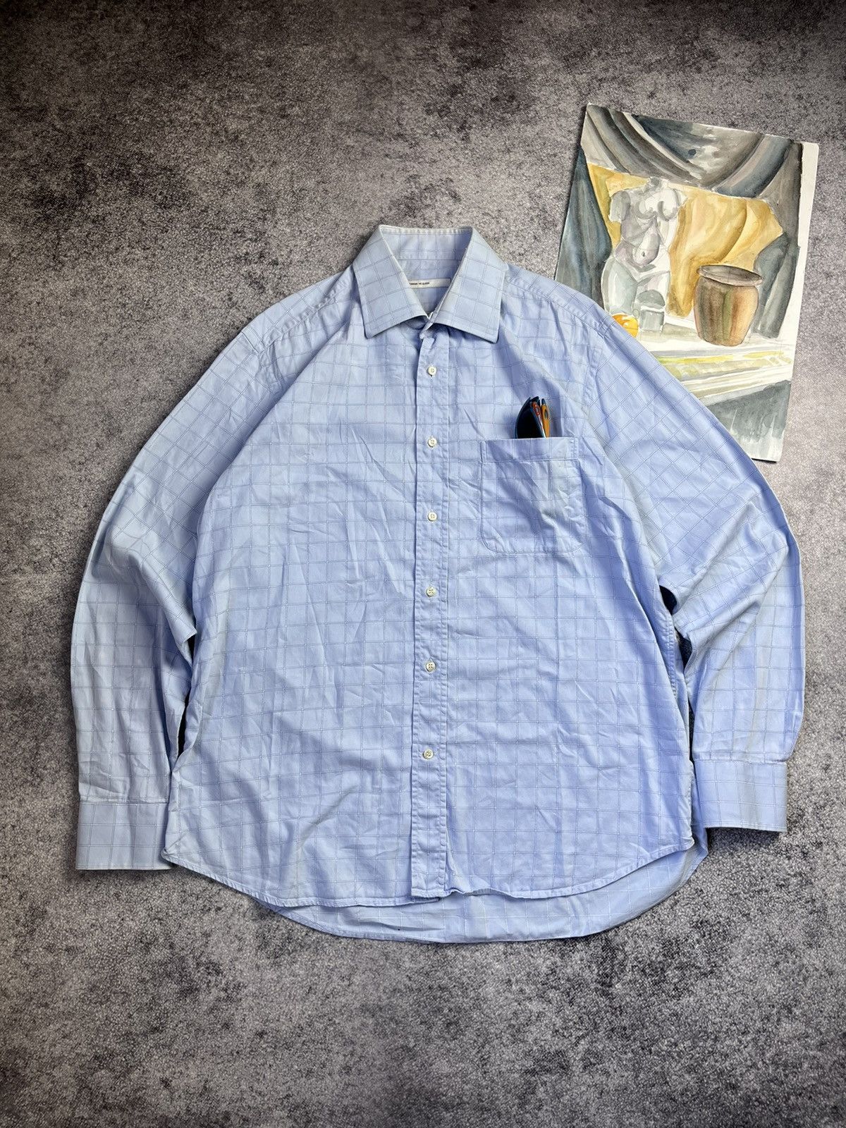 image of Alexander Mcqueen Vintage 90’S Checkered Shirt Button Up in Blue, Men's (Size Large)