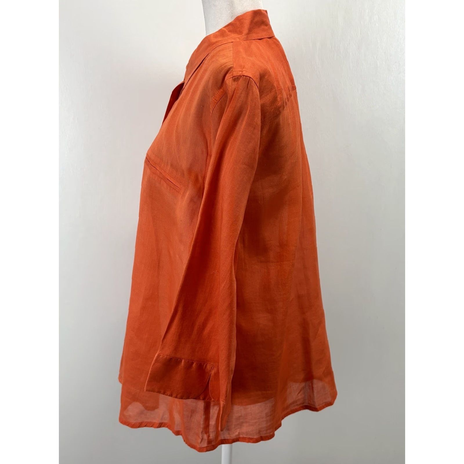 Vintage Chicos Women’s Button-Up Shirt Sz 3 US XL Orange Lightweight Semi Sheer Button-Up Size XL Regular 3/4 Sleeve Collared Cotton Blend Sheer Features Size XL / US 12-14 / IT 48-50 - 2 Thumbnail