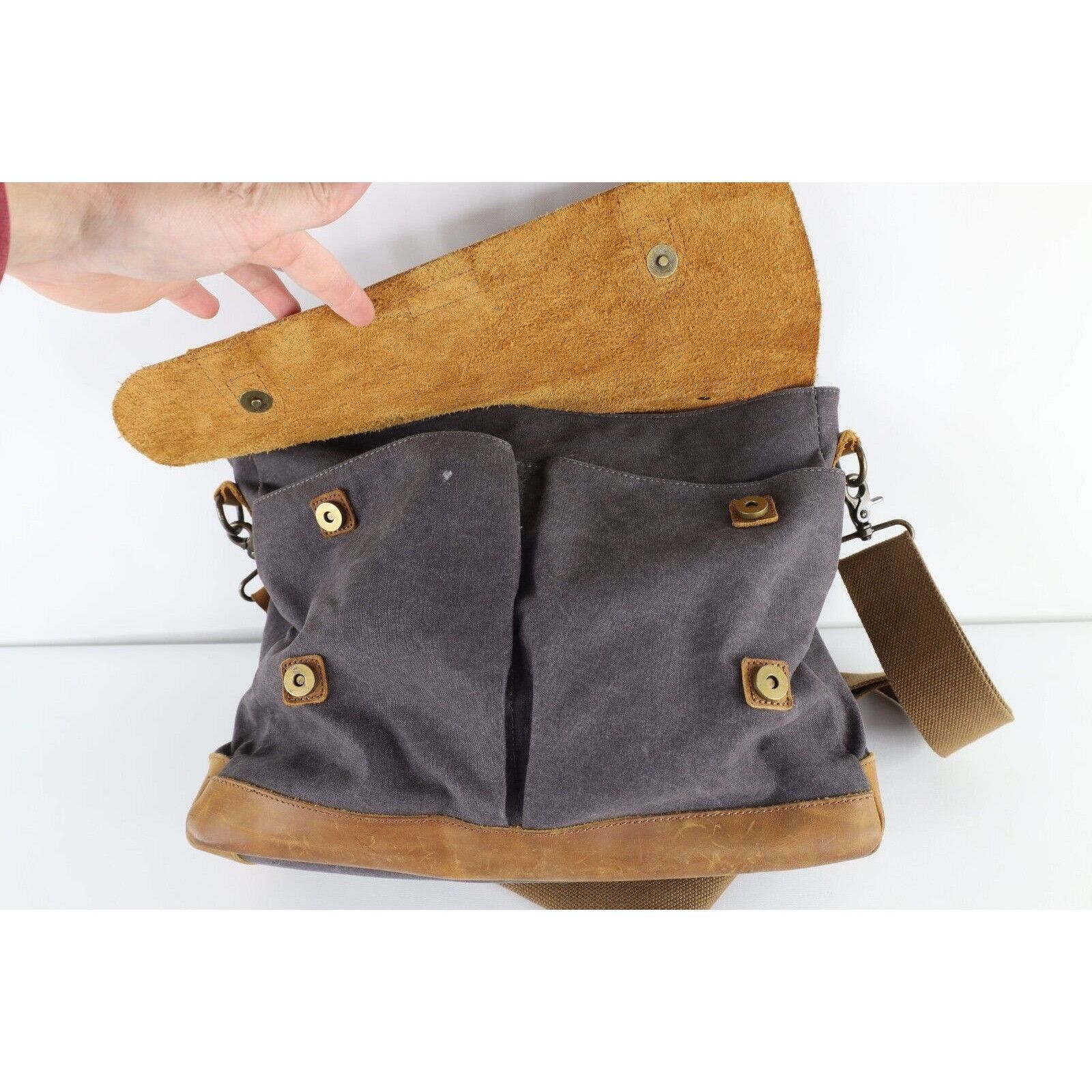 Vintage Vintage Streetwear Leather Canvas Handled Crossbody Bag Size ONE SIZE - 9 Thumbnail