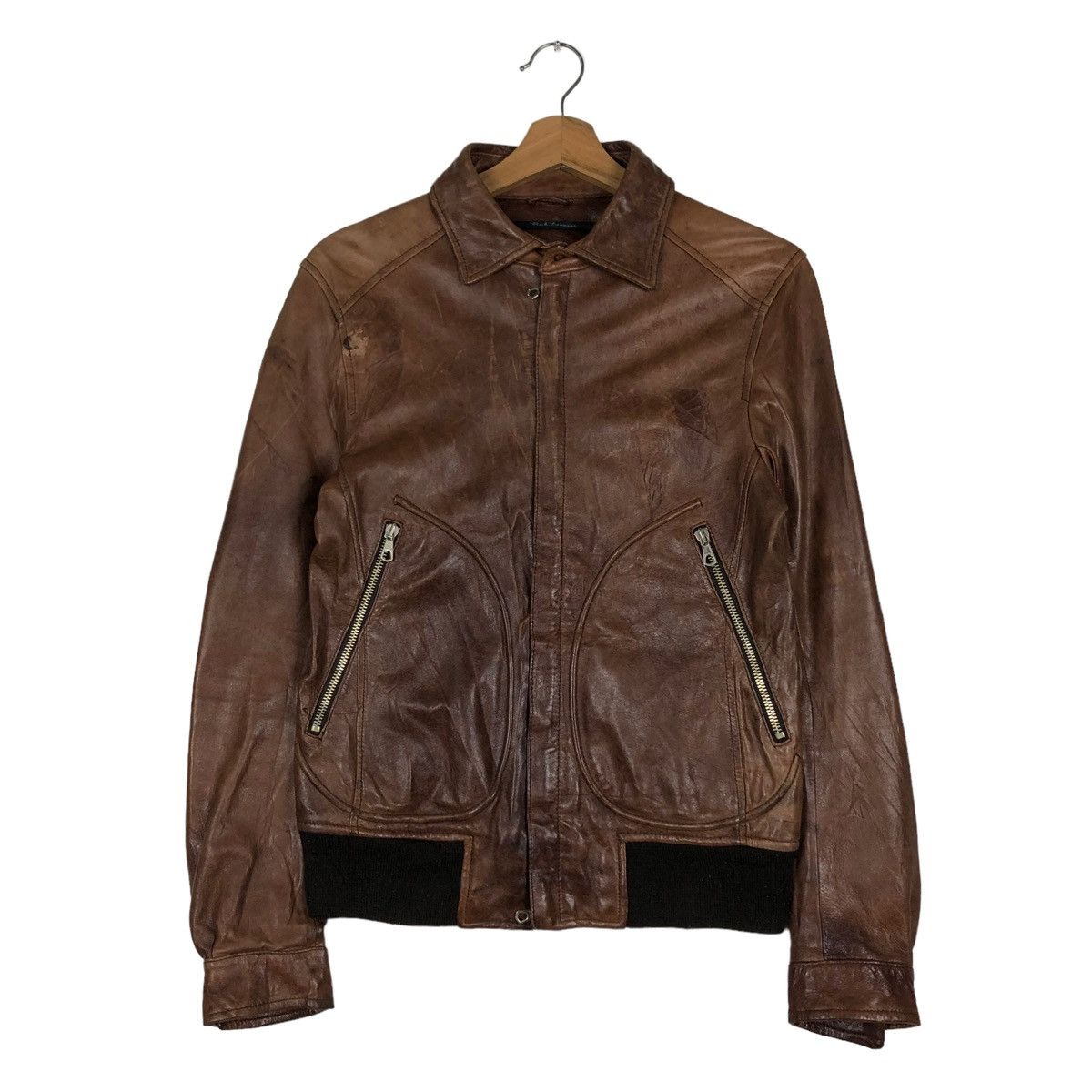 Japanese Brand 🔥VINTAGE CROPPED BIKER LEATHER JACKET BANK TANNAGE Size US S / EU 44-46 / 1 - 3 Thumbnail
