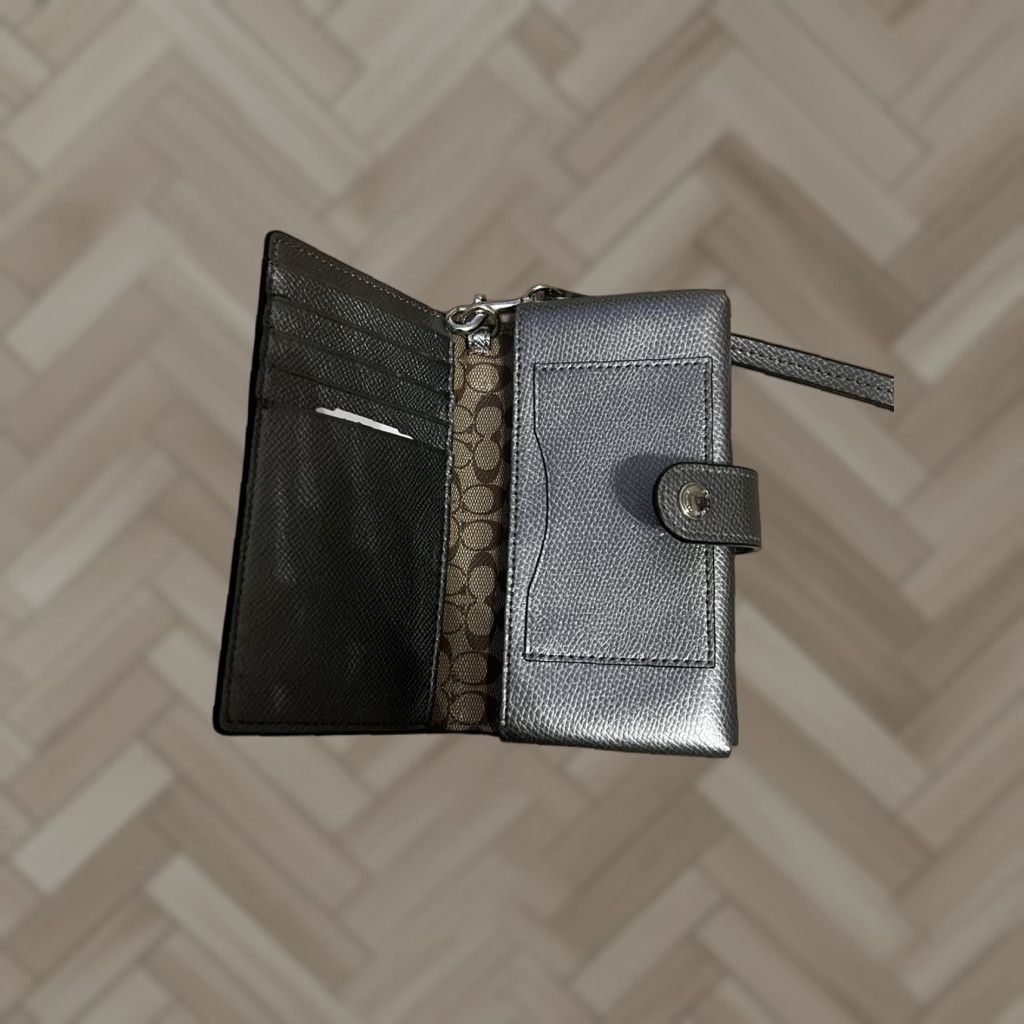 Coach Coach Wallet Wristlet Black Gray Leather Slim Snap iPhone Credit Card Folding Wristlet Strap 6" Small Compact Women Designer Vintage NoN/A Size ONE SIZE - 1 Thumbnail