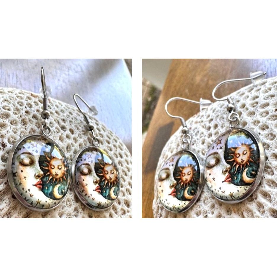 Handmade Moon Star Sun Earrings Navy Blue Eclectic Planet Astrology Z Size ONE SIZE - 8 Thumbnail