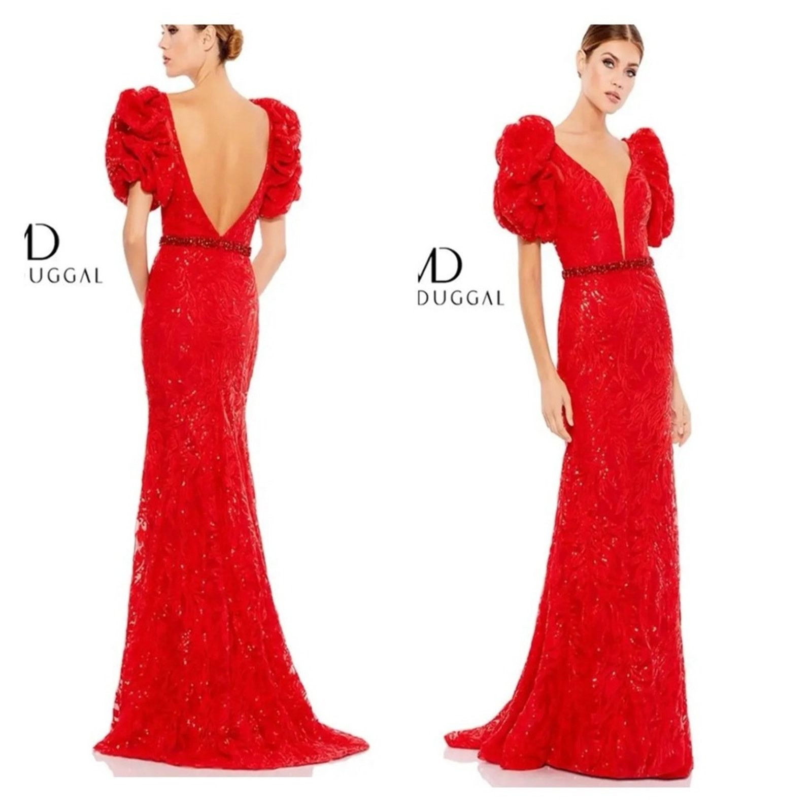 Other Mac Duggal formal prom quince long train dress puff sleeve Size S / US 4 / IT 40 - 1 Thumbnail