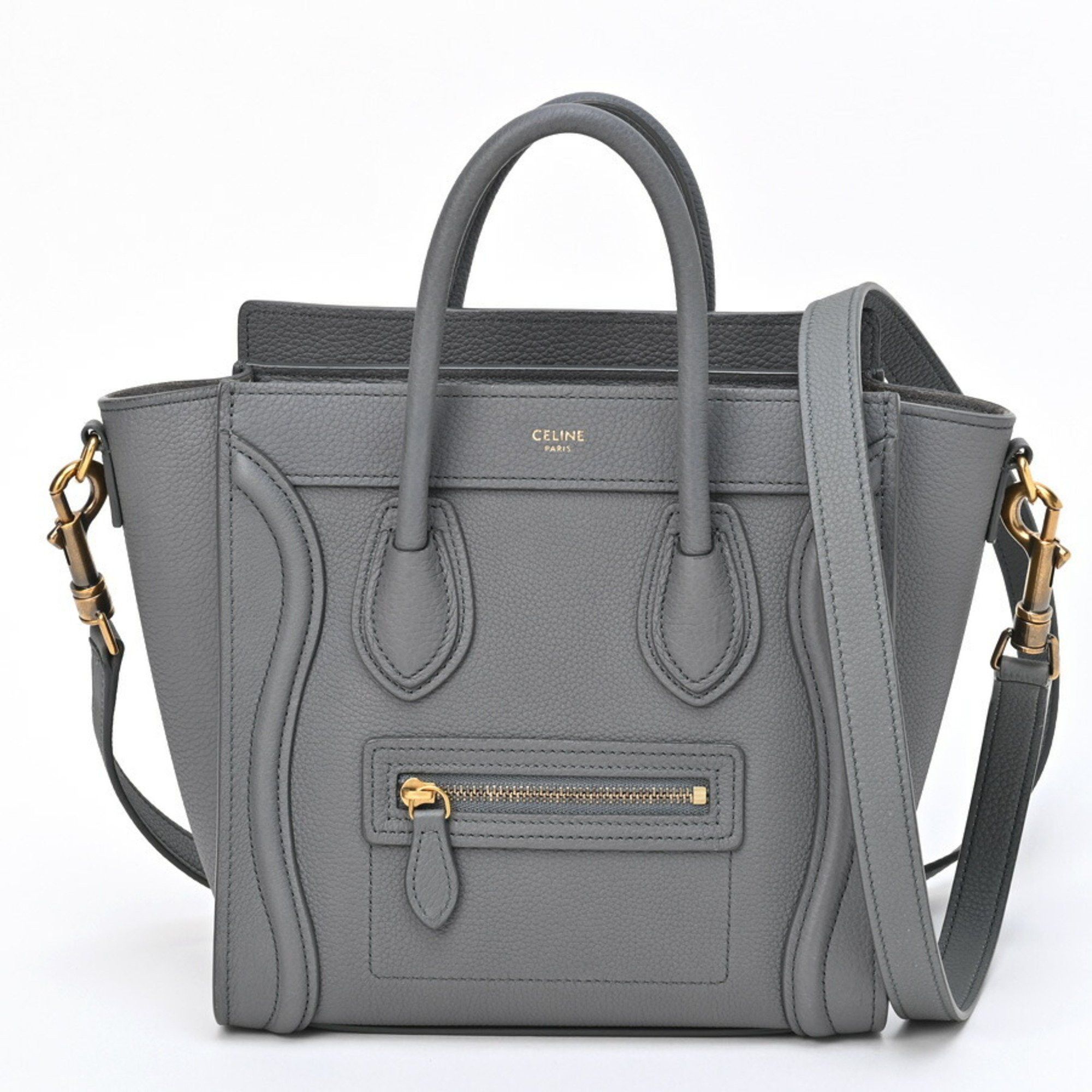 image of Celine Luggage Nano Handbag 18924 Baby Drummed Calfskin Gray in Grey, Women's