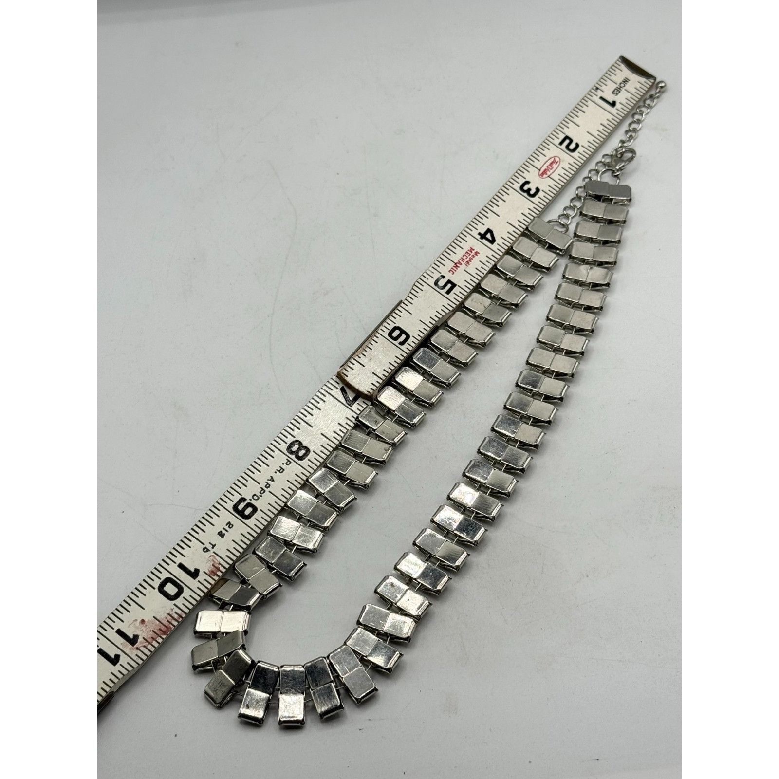 Vintage Silver tone metal panel link collar necklace Size ONE SIZE - 4 Thumbnail