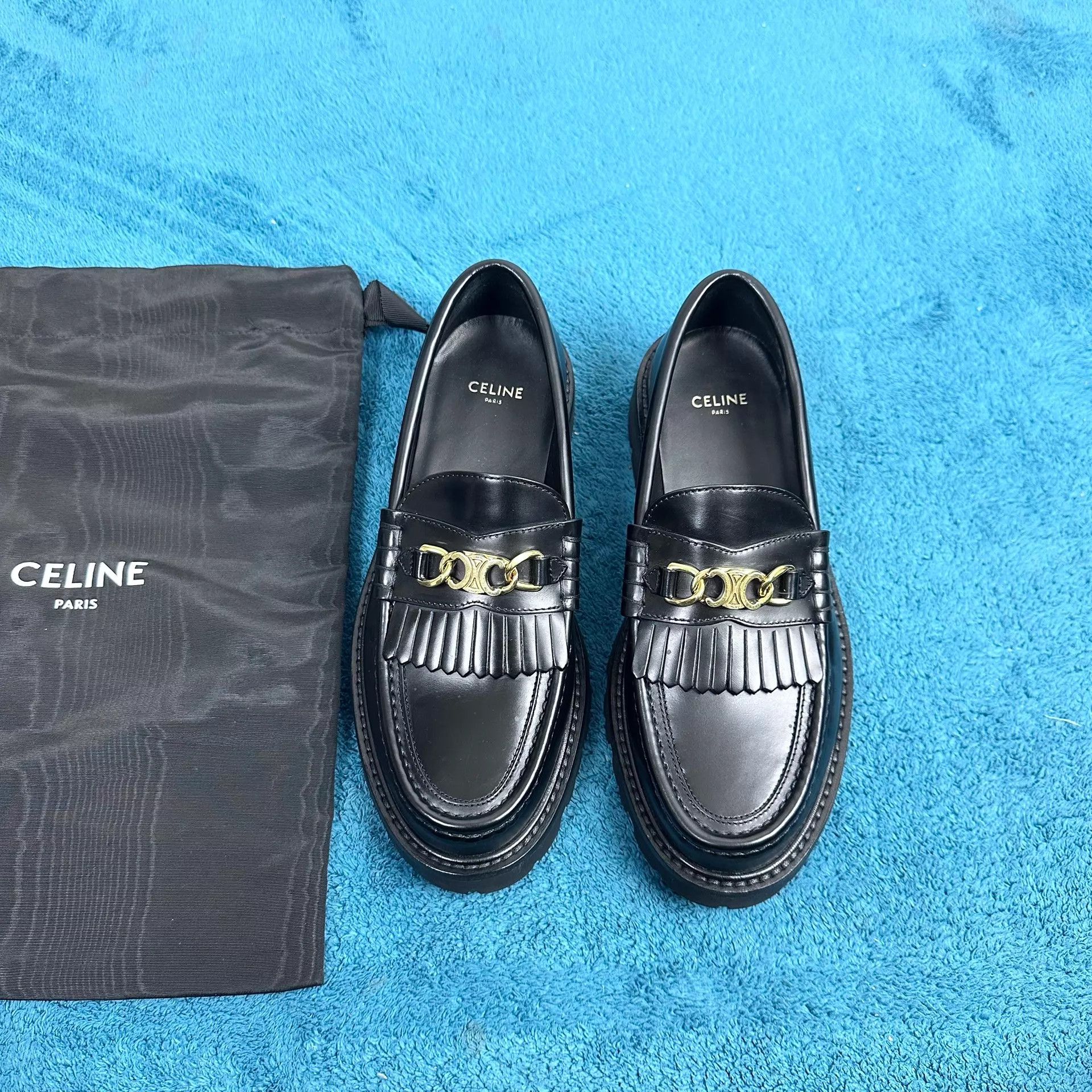 Celine CELINE Chain Tassel Split Leather Loafer Black 36 Size US 5.5 / IT 35.5 - 1 Thumbnail