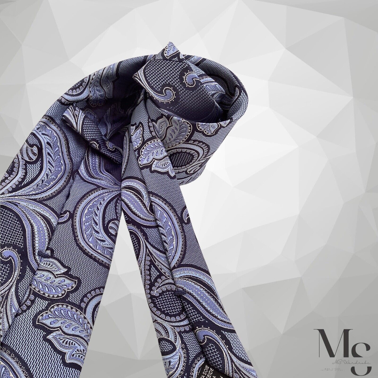Ermenegildo Zegna ERMENEGILDO ZEGNA Blue Gray Paisley Silk Tie In Made Italy W Size ONE SIZE - 5 Thumbnail