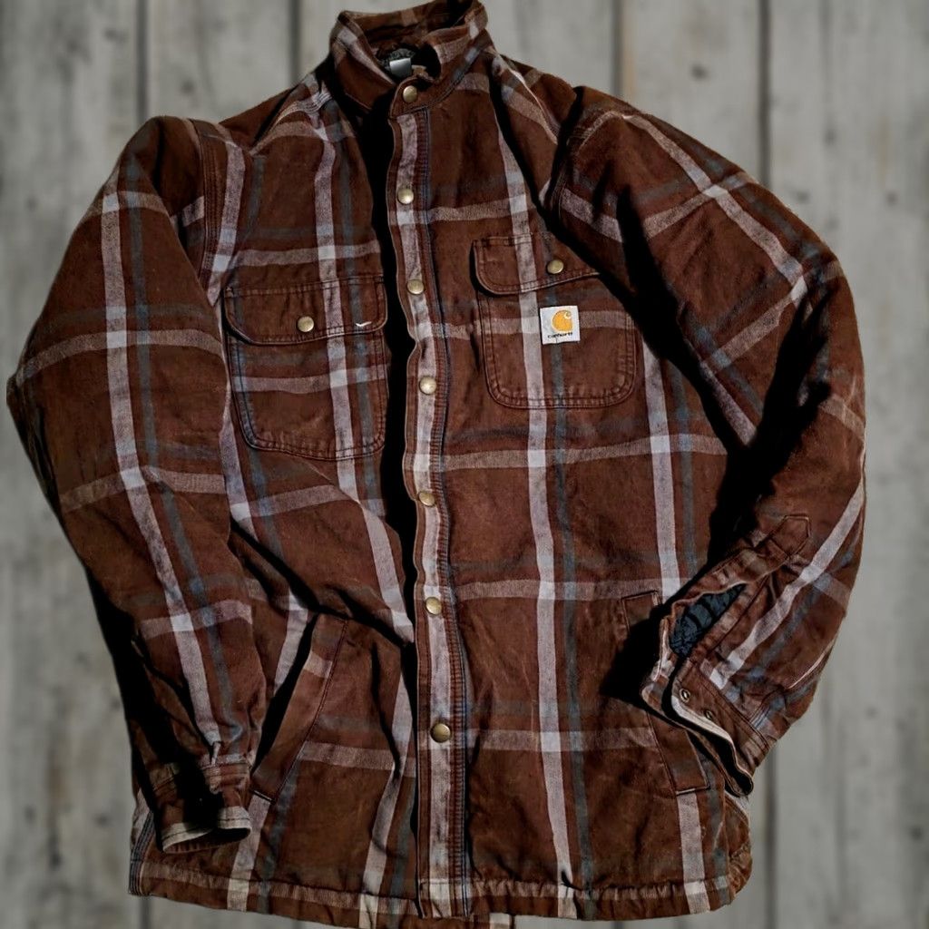 Carhartt VINTAGE Carhartt Relaxed Fit Flannel Sherpa Lined Shirt Jacket Plaid Pockets Sz Lg Size US L / EU 52-54 / 3 - 1 Thumbnail