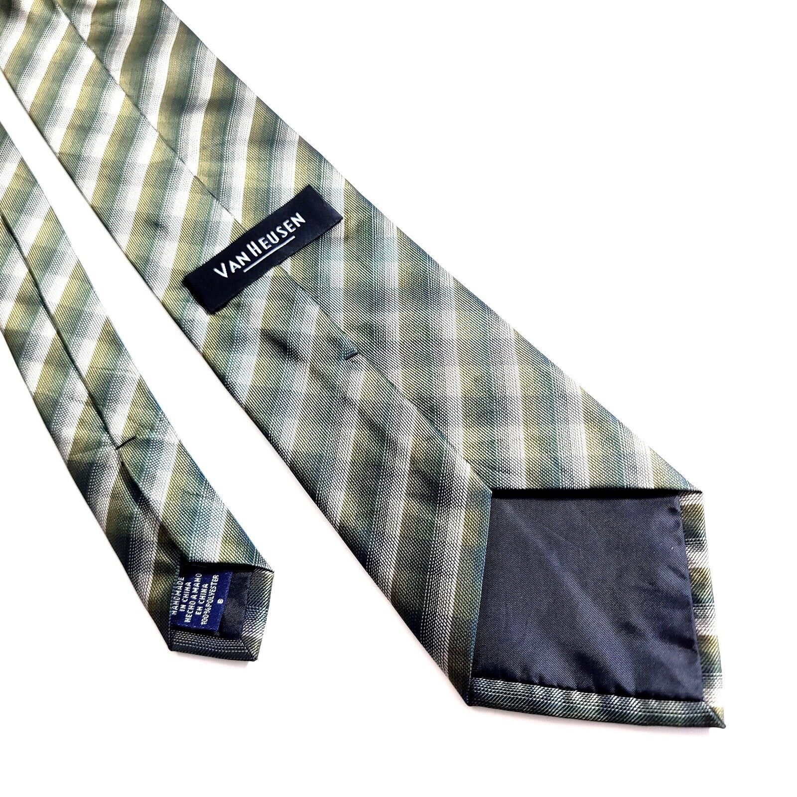 Van Heusen Van Heusen Green Tan Polyester Plaid Tie Size ONE SIZE - 5 Thumbnail