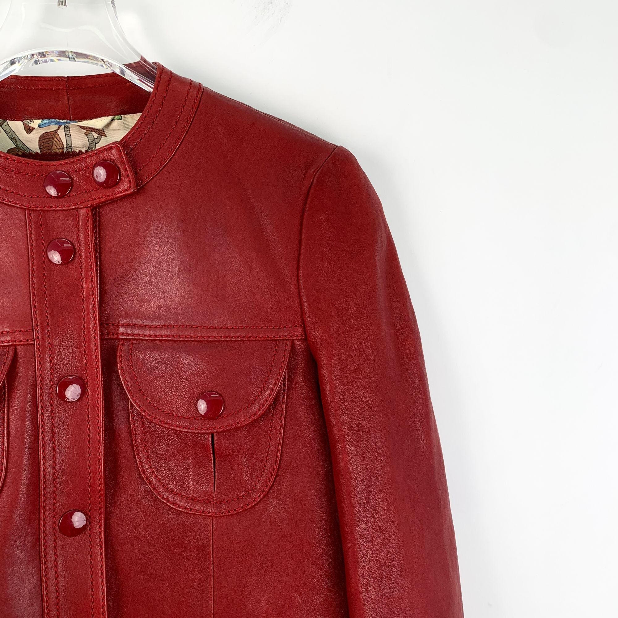 Gucci Gucci Red Lamb Leather Single-Breasted Long-Sleeve Jacket Si Size XS / US 0-2 / IT 36-38 - 9 Thumbnail