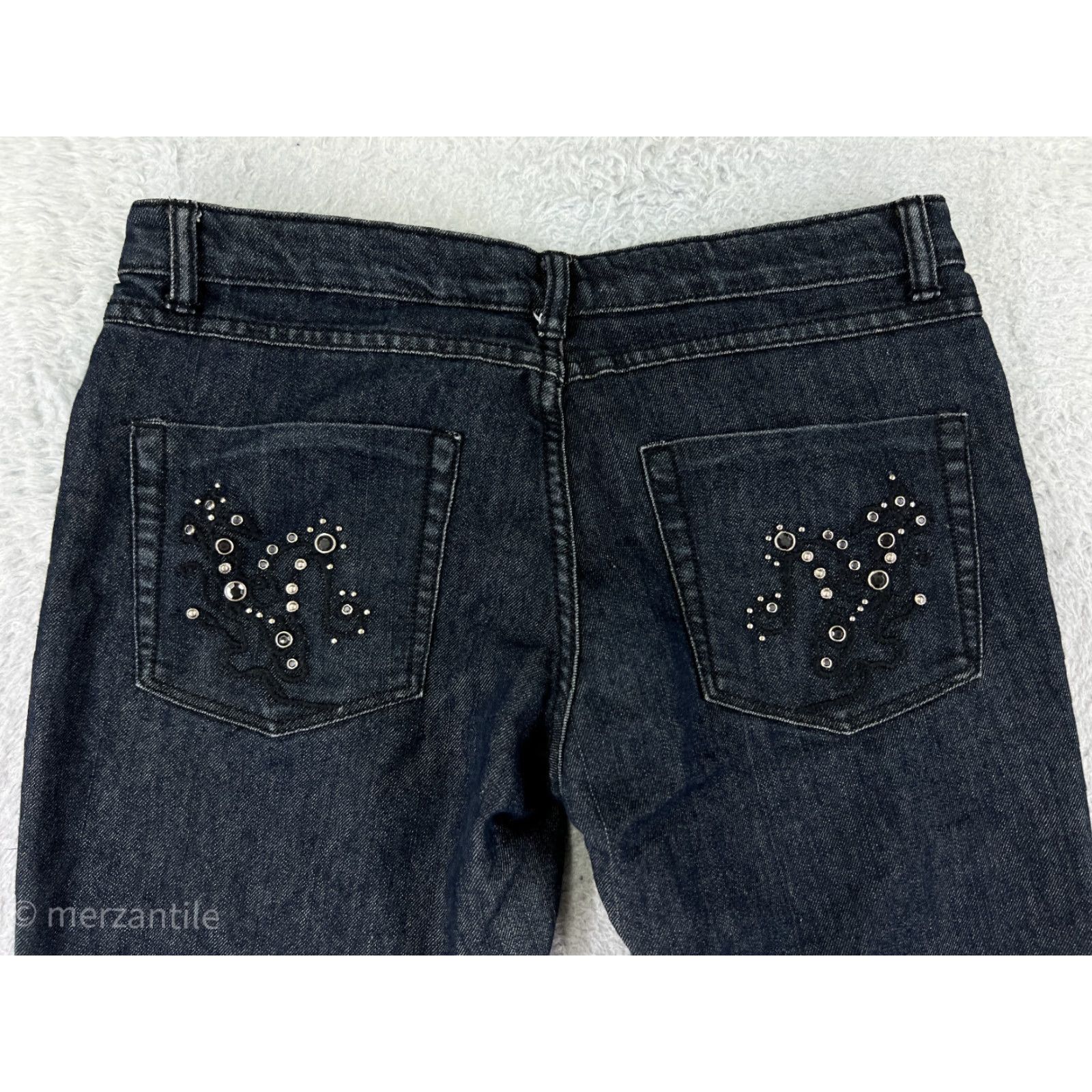 TCB Jeans BB Jeans Black Denim Bootcut Jeans Womens 13 Stretch Cotton Blend Low Rise 32W Inseam 30in 5-Pocket Embellished Logo Button Vintage No Size 34" / US 12 / IT 48 - 3 Thumbnail