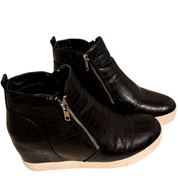 Other Black Croc-Embossed Dual Side Zip Wedge Sneakers Size 8.5 Size US 8.5 / IT 38.5 - 6 Thumbnail