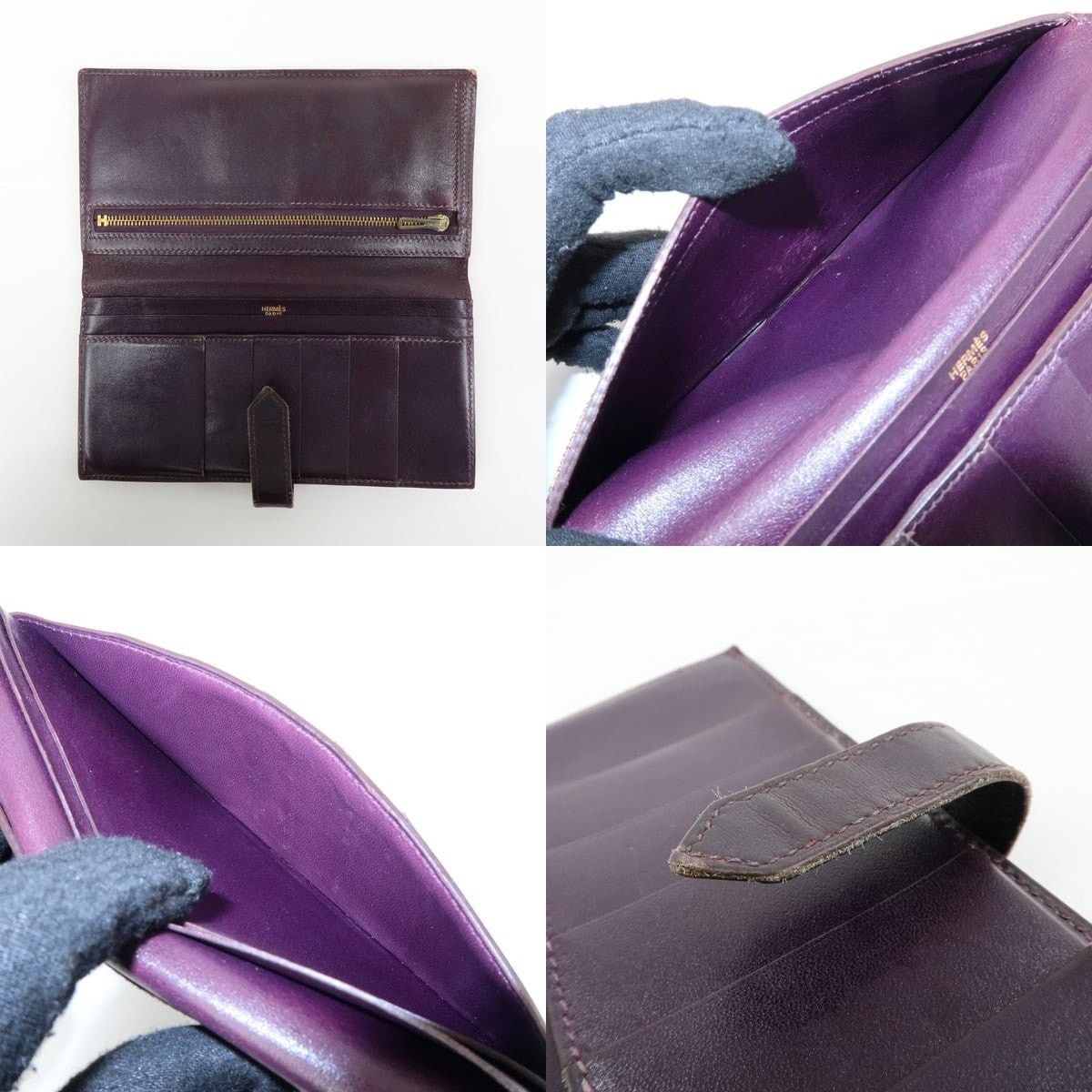 Hermes Hermes Bearn Box Calfskin Leather Bi-Fold Wallet Burgundy Size ONE SIZE - 6 Thumbnail