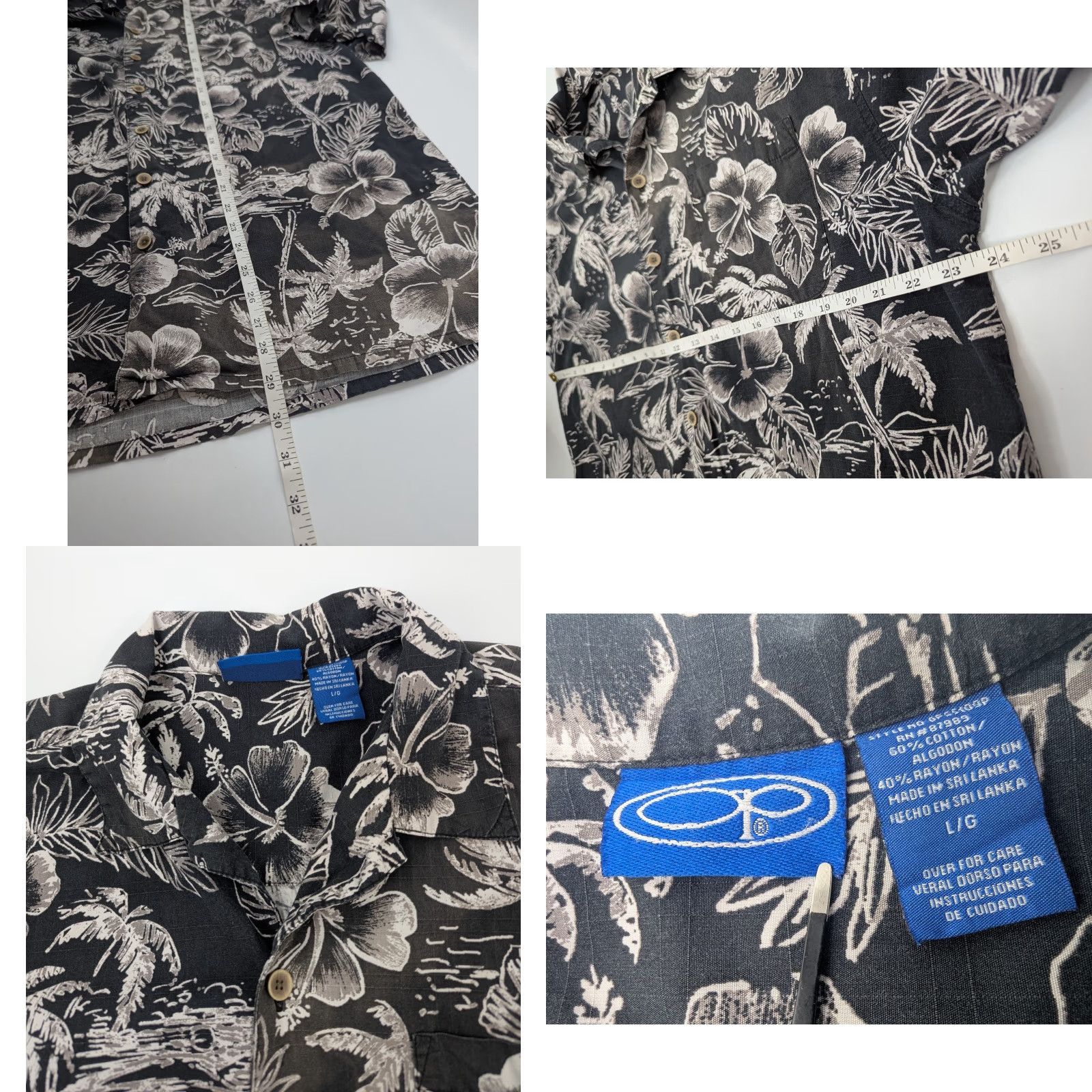 Ocean Pacific OP Ocean Pacific Hawaiian Shirt Men's L Black Floral Cotton Short Sleeve Size US L / EU 52-54 / 3 - 8 Thumbnail