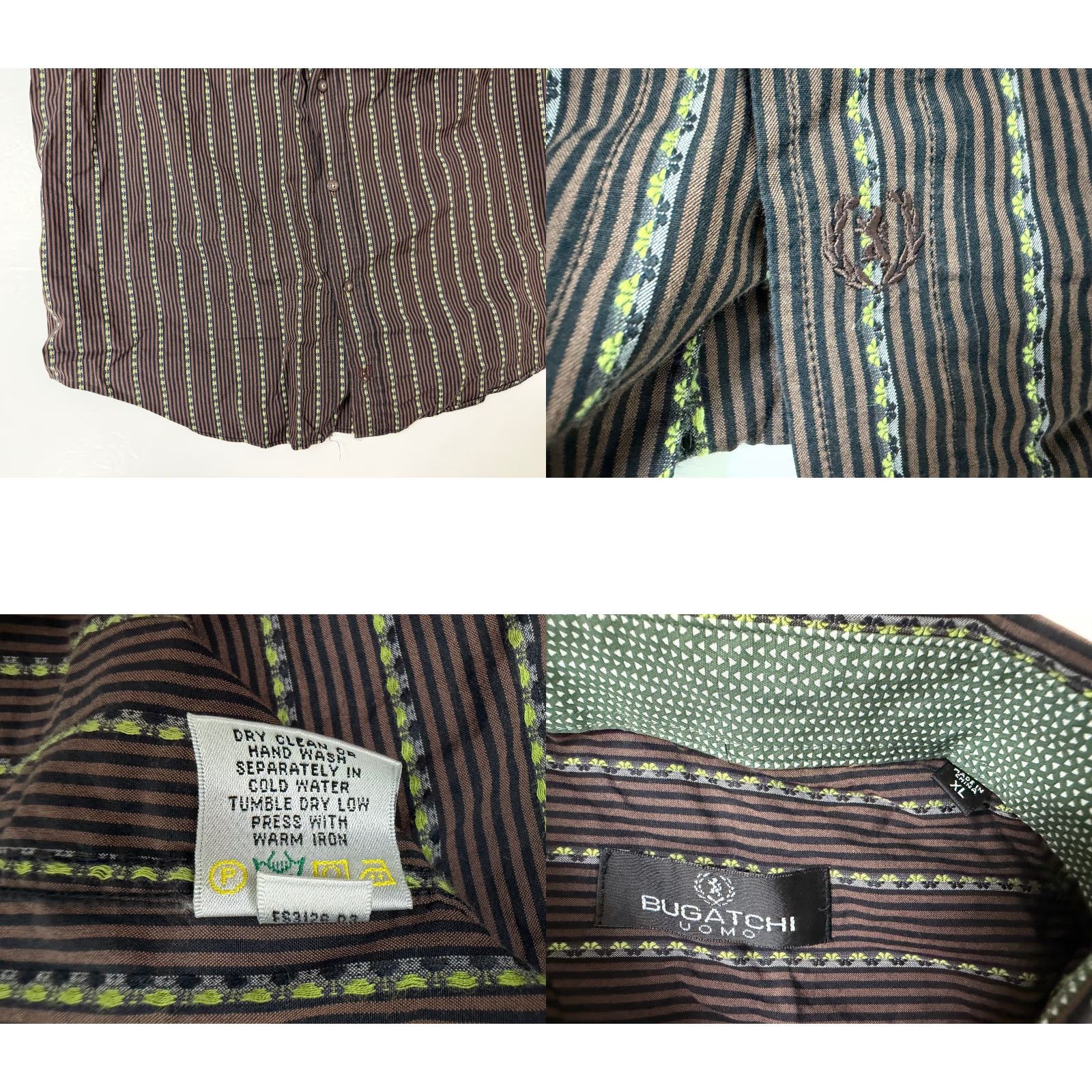 BUGATCHI VINTAGE Bugatchi Uomo Shirt Men XL Striped Button-Up Brown Black Green Size US XL / EU 56 / 4 - 9 Thumbnail