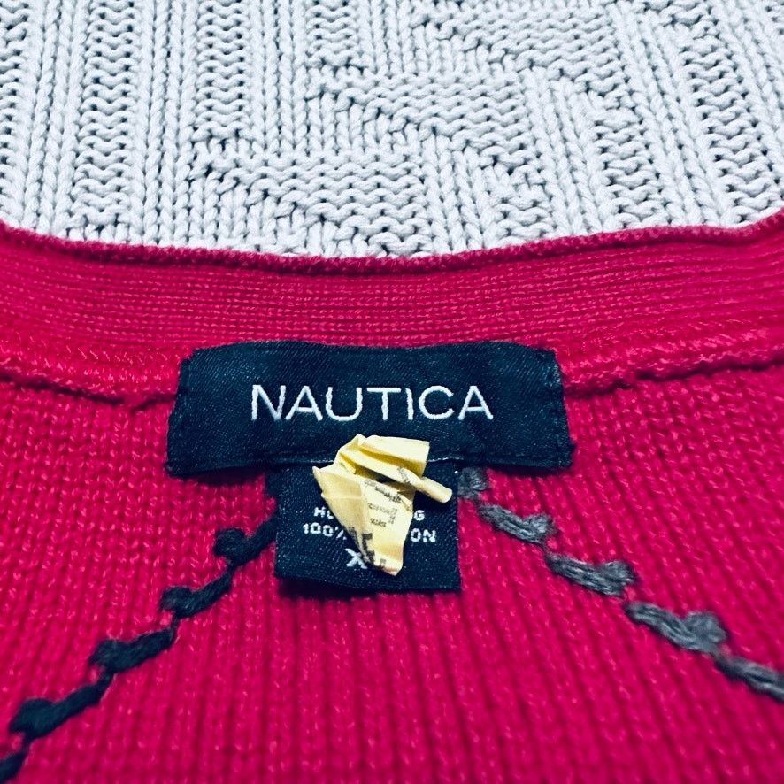 Nautica Vintage Nautica red argyle v neck sweater Size US XL / EU 56 / 4 - 4 Thumbnail