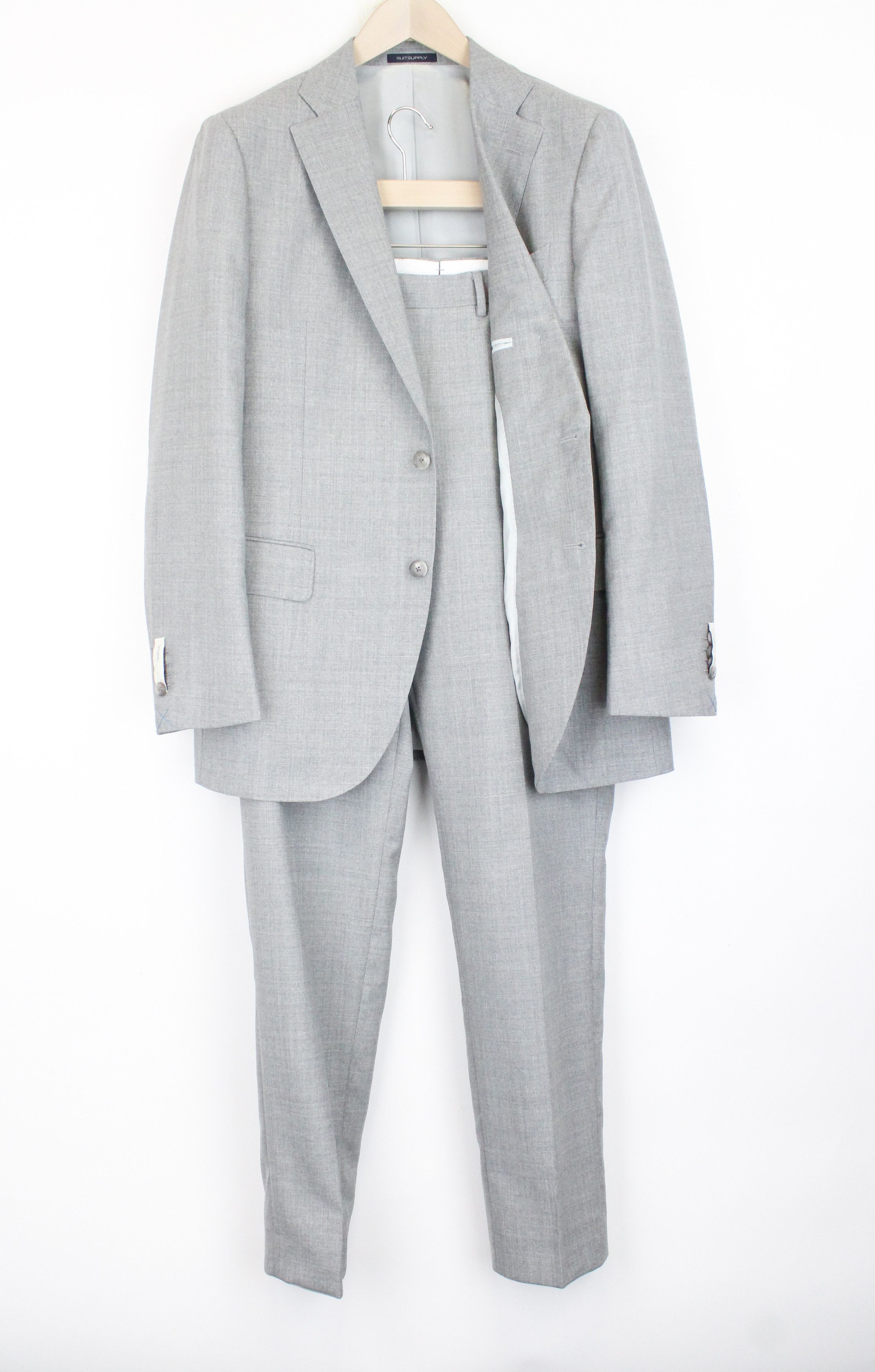 image of Suitsupply Lazio Uk42R Grey Slim Melange Tropical Wool Suit 67528, Men's