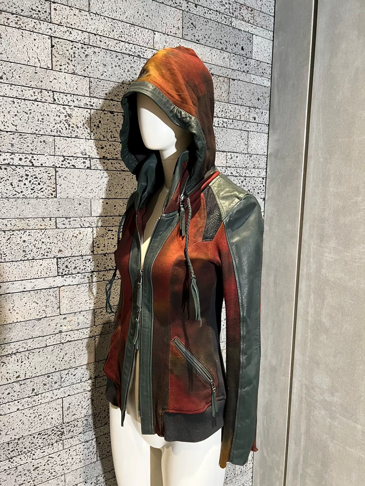 14th Addiction avant-garde leather bomber jacket with hood Size XS / US 0-2 / IT 36-38 - 1 Thumbnail