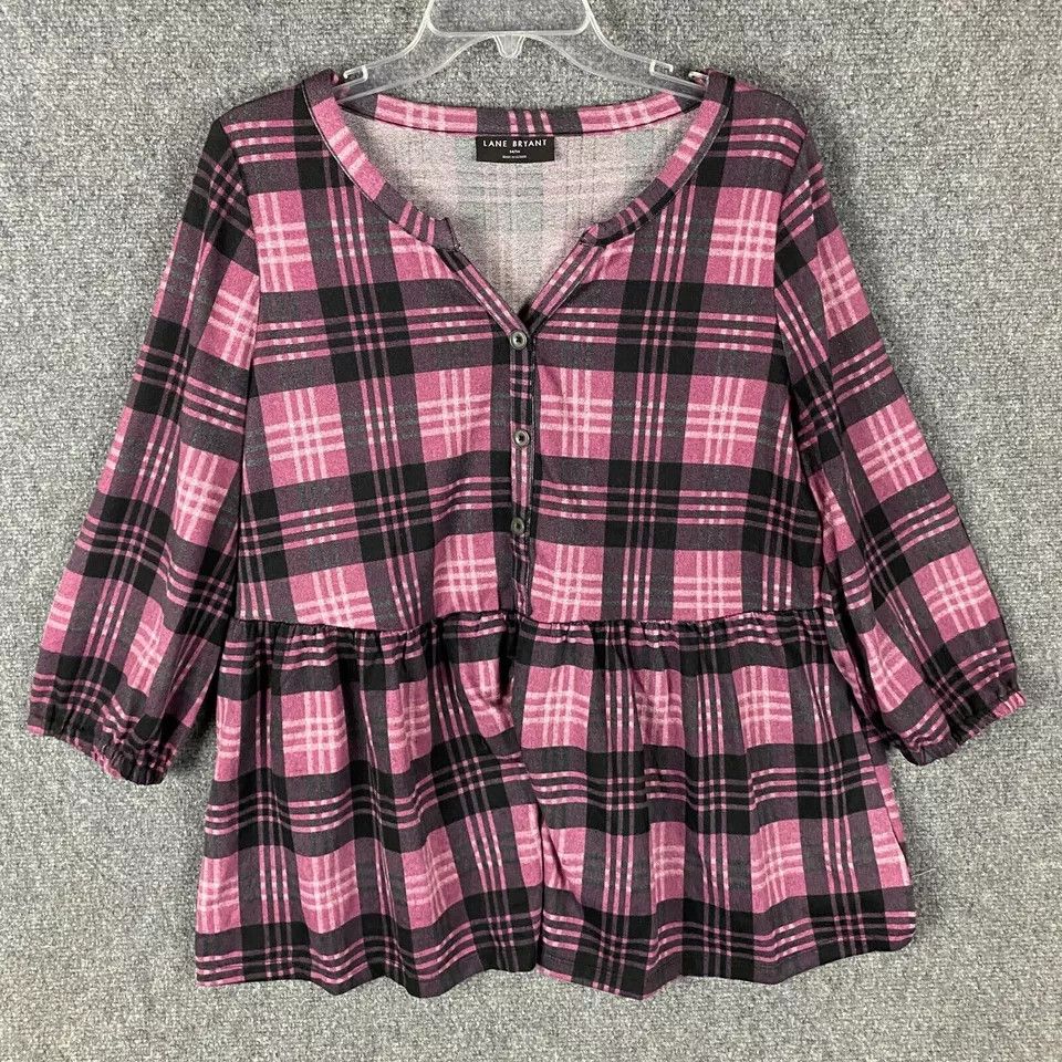 Other Lane Bryant Blouse Women's 14/16 Plaid Pink 3/4 Sleeve Size XL / US 12-14 / IT 48-50 - 1 Thumbnail