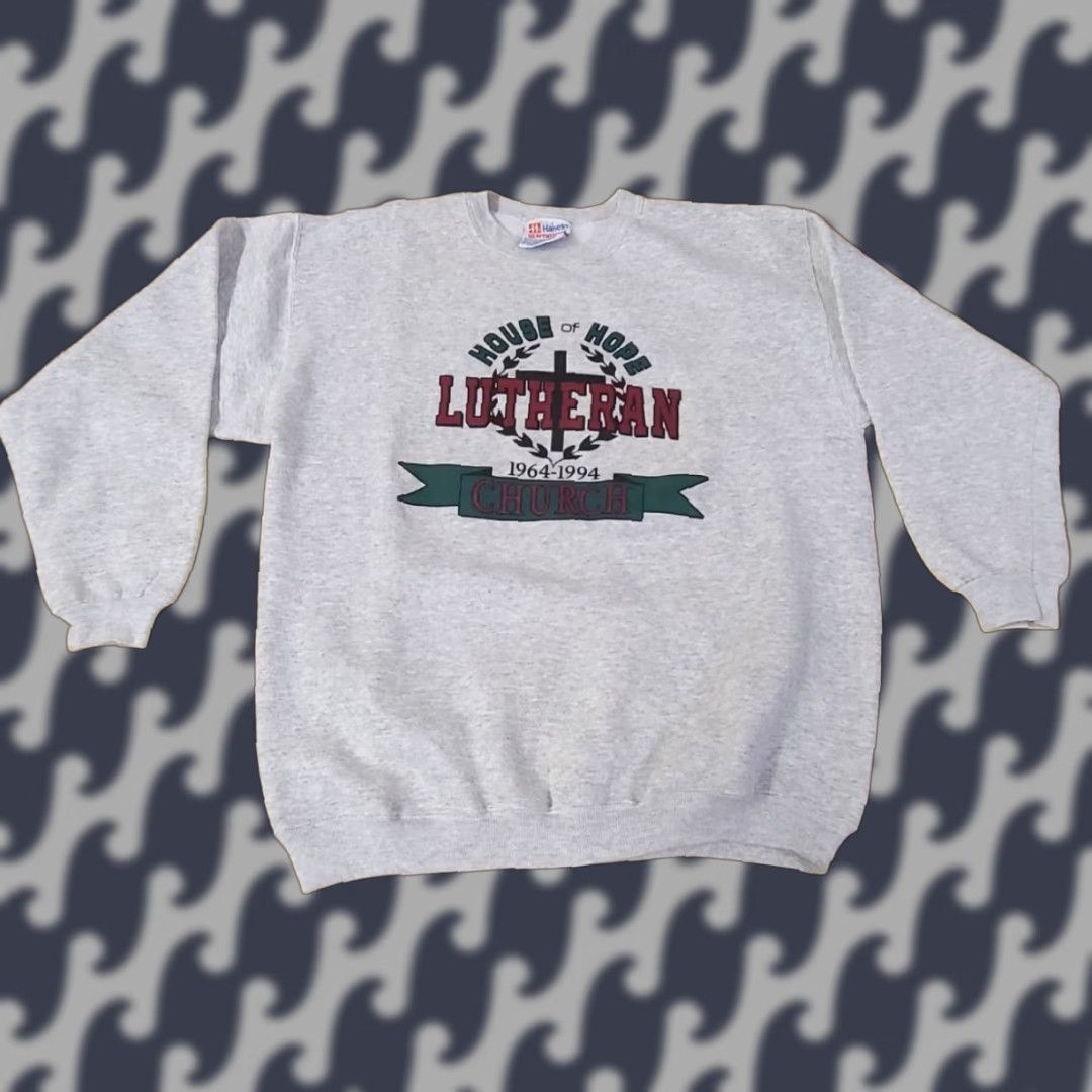 Hanes VINTAGE Hanes Sweatshirt Church Lutheran Logo Gray Size L Mens Regular Pullover Long Sleeve Cotton Blend Fleece All Seasons 80s 90s USA Made Size US L / EU 52-54 / 3 - 1 Thumbnail