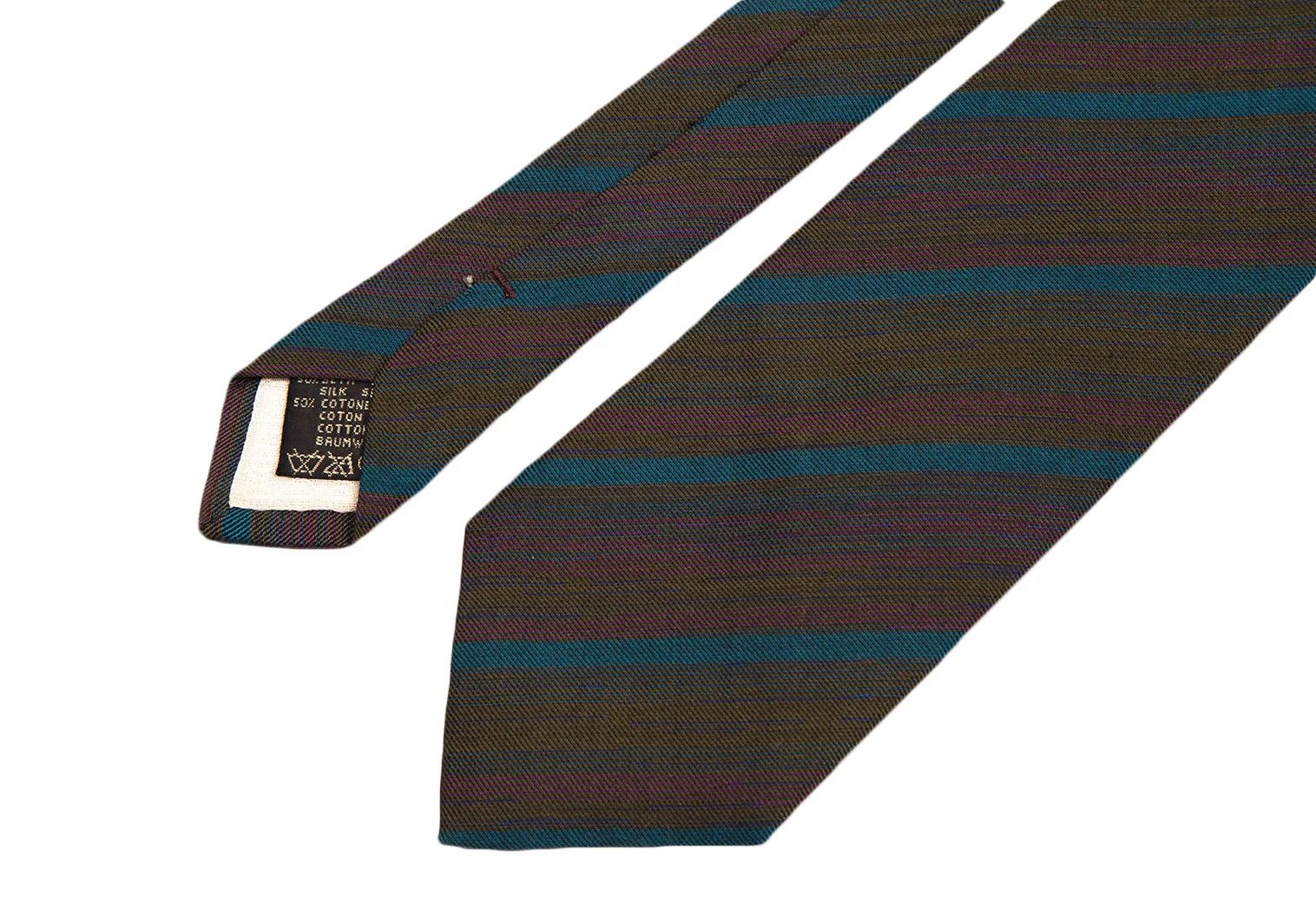 Dries Van Noten Silk Cotton Bias Stripe Tie in Khaki and Others Size ONE SIZE - 3 Thumbnail