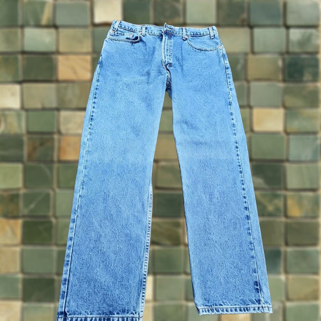 Levi's VINTAGE Levi's 505 Regular Fit Straight Jeans 38x32 Men Blue Denim 90s 5-Pocket Levi's 500 Series Mens Jeans with Sun Spot on Knee Size US 38 / EU 54 - 1 Thumbnail
