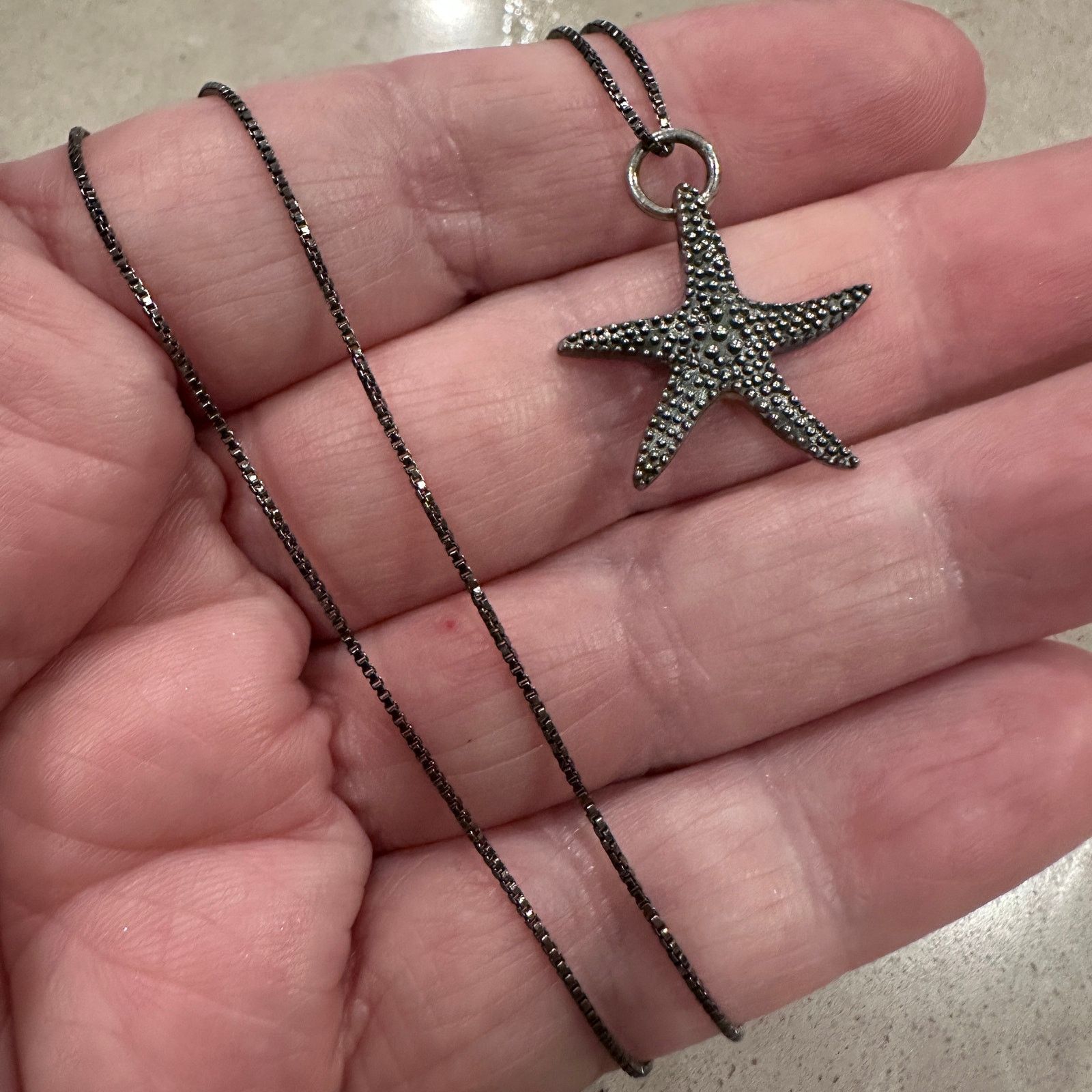 The Unbranded Brand Sterling Silver Starfish Necklace, Black Rhodium Box Chain Size ONE SIZE - 4 Thumbnail