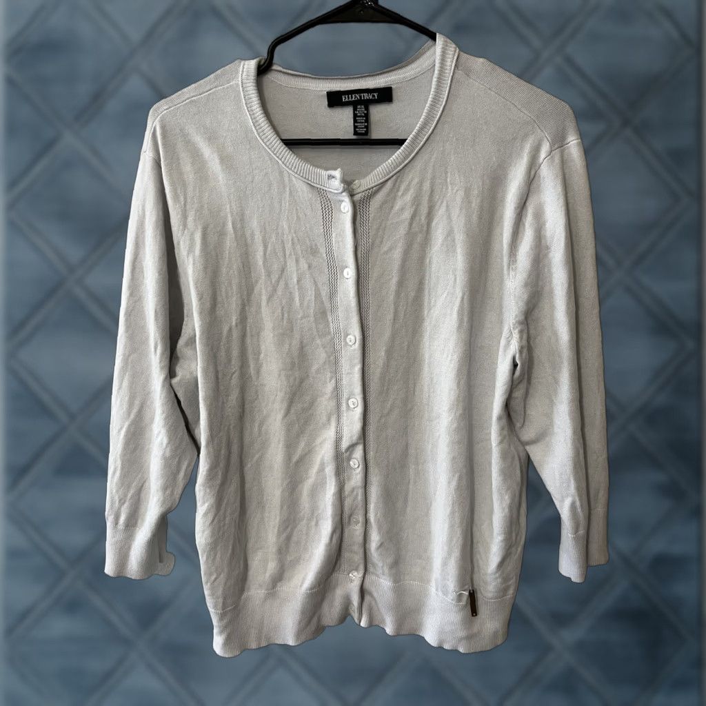 Ellen Tracy VINTAGE Ellen Tracy Cardigan Womens XL Ivory White 3/4 Sleeve Button Front Viscose Blend Women Clothing Size XL / US 12-14 / IT 48-50 - 1 Thumbnail