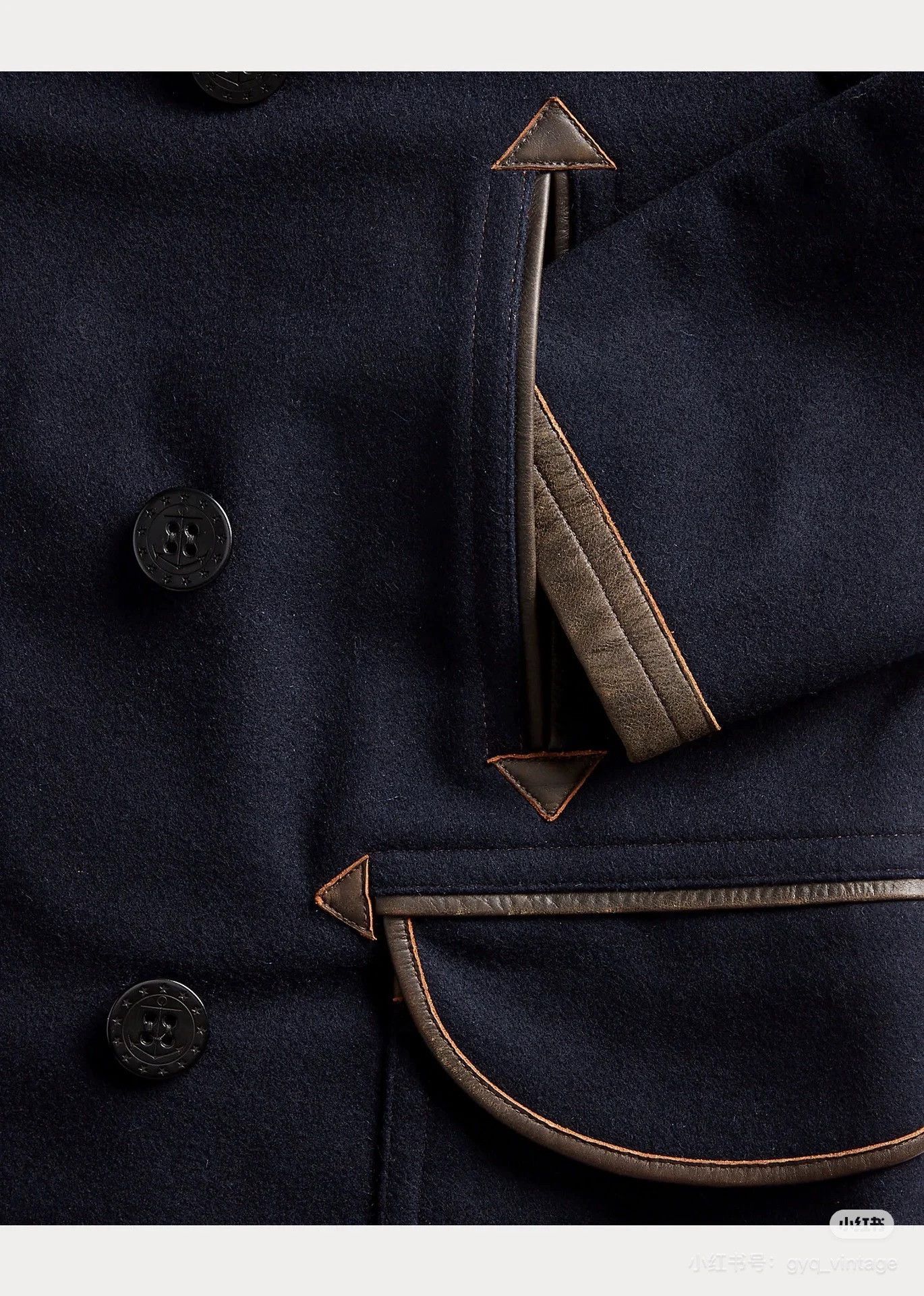RRL Ralph Lauren RRL Navy Peacoat Distressed Leather Panel Wool-Blend Size US M / EU 48-50 / 2 - 9 Thumbnail