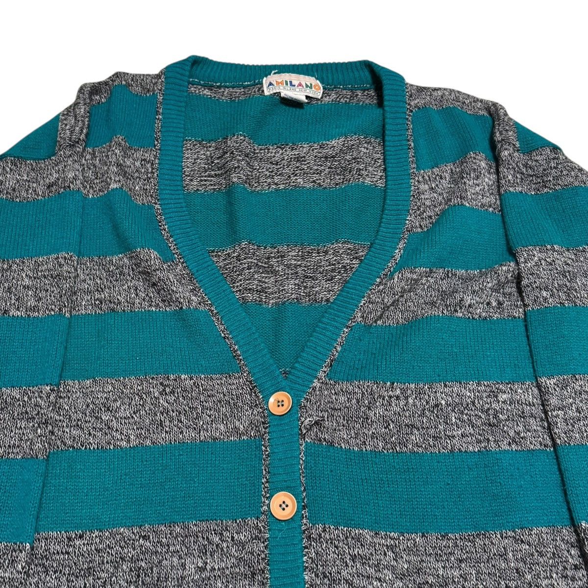 Vintage Vintage Amilano Gray Teal Cardigan Sweater L Oversized Size L / US 10 / IT 46 - 2 Thumbnail