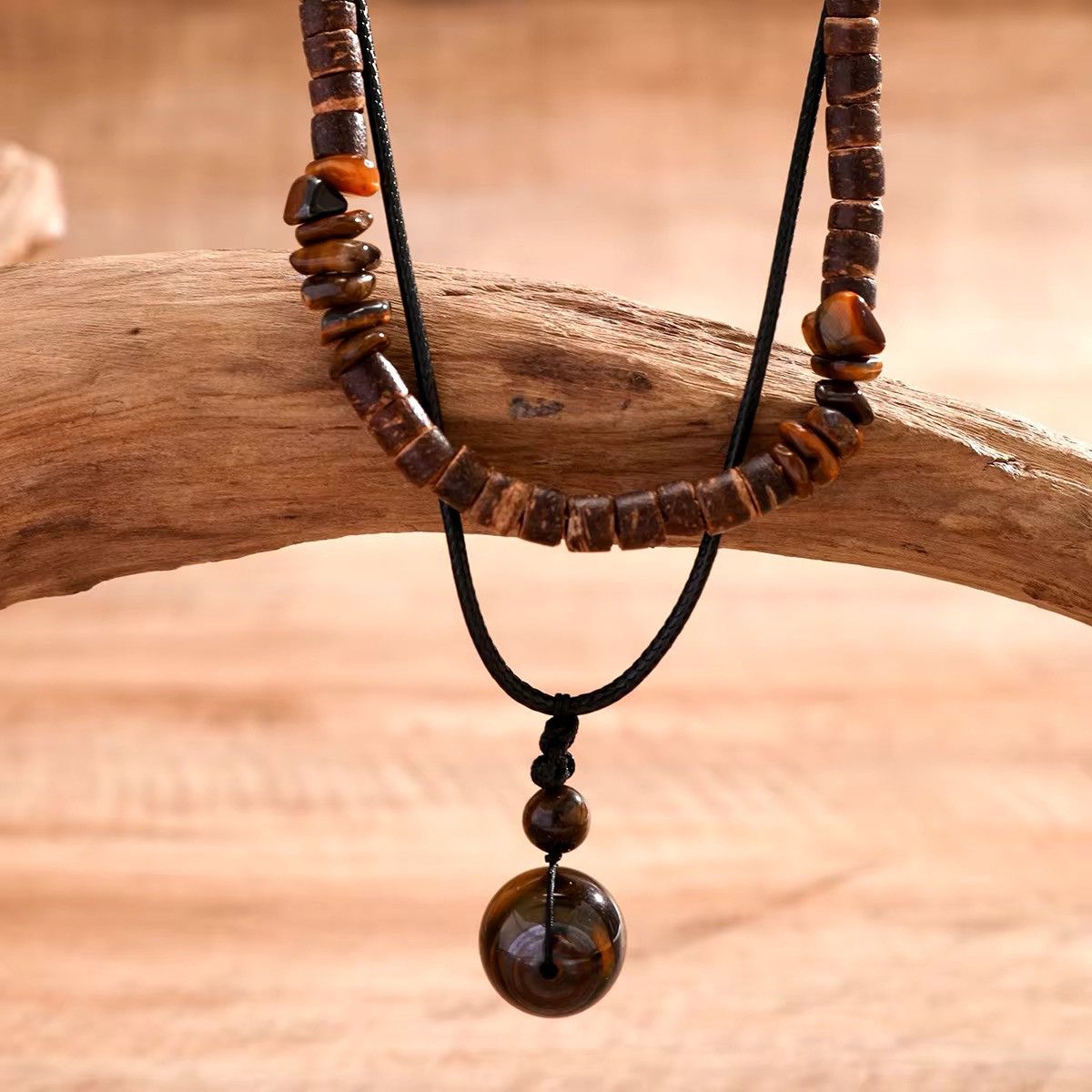 Japanese Brand Boho Double Wood Pine Stone Necklace Size ONE SIZE - 3 Thumbnail