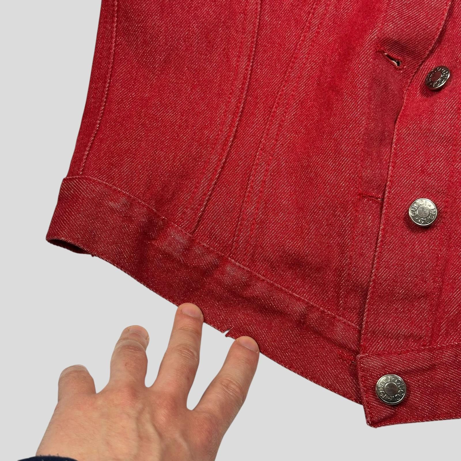 Gucci by Tom Ford 1999 Red Denim Cropped Front Drop Jacket S