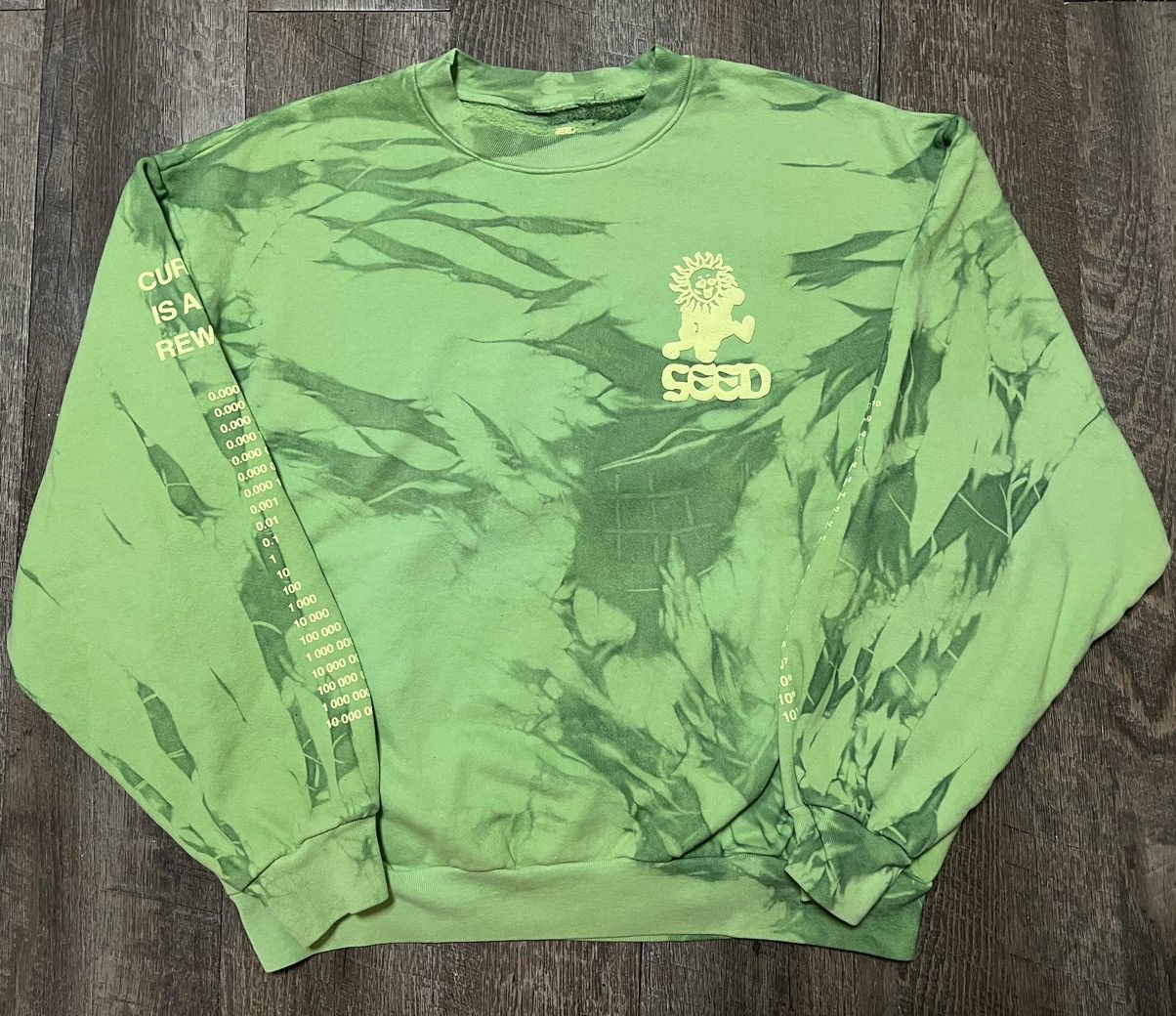 image of Cbaaf Come Back As A Flower Seed Puff Print Crewneck Sweater in Green, Men's (Size Medium)