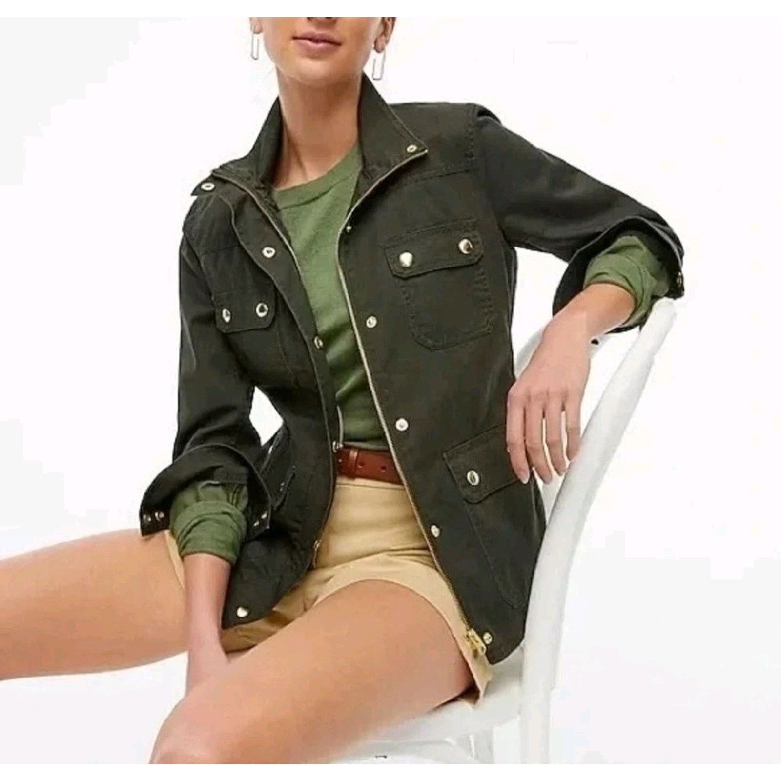 J.Crew J.Crew Resin-Coated Twill Field Jacket Women’s Moss Green Size XS / US 0-2 / IT 36-38 - 1 Thumbnail