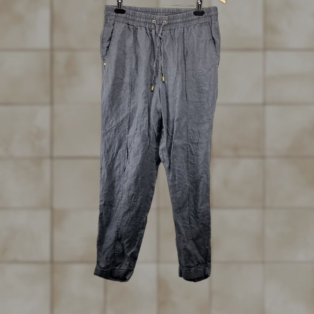 Ellen Tracy VINTAGE Ellen Tracy Jogger Pants Women's S Gray Linen Drawstring Elastic Waist Pockets 100% Linen Tapered Leg Modern Boho Beach 90s Womens Size 28" / US 6 / IT 42 - 1 Thumbnail