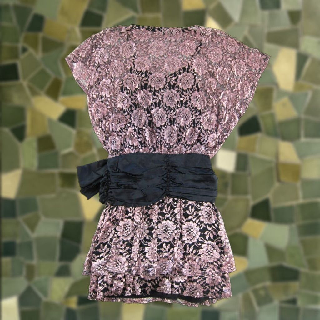 Pinko Vintage SENECA Pink Black Lace Bow Smock Dress Dress Pink SENECA Vintage 50s 60s 70s 80s Party Prom Knee Length Women Smocked Bow Lace Shirt Women Size S / US 4 / IT 40 - 1 Thumbnail