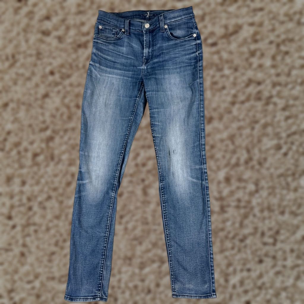 7 For All Mankind 7 For All Mankind Jeans Womens 27 Blue Denim Skinny Regular 26in Inseam 28in Waist Cotton Blend Features Stretch Machine Washable Size 27" / US 4 / IT 40 - 1 Thumbnail