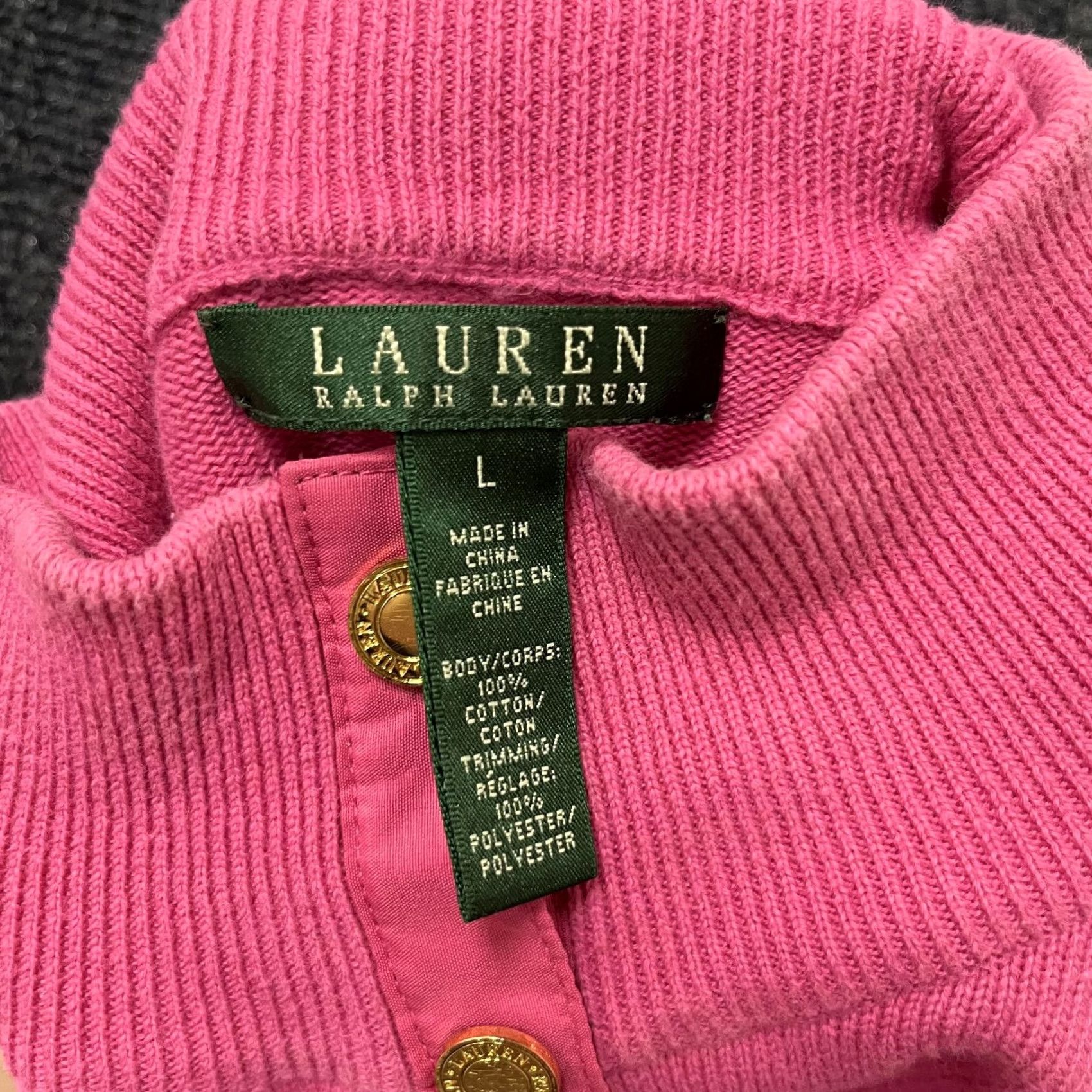 Ralph Lauren Lauren Ralph Lauren Sweater Womens Large Pink Knit Mock Neck Henley Button Size L / US 10 / IT 46 - 2 Thumbnail