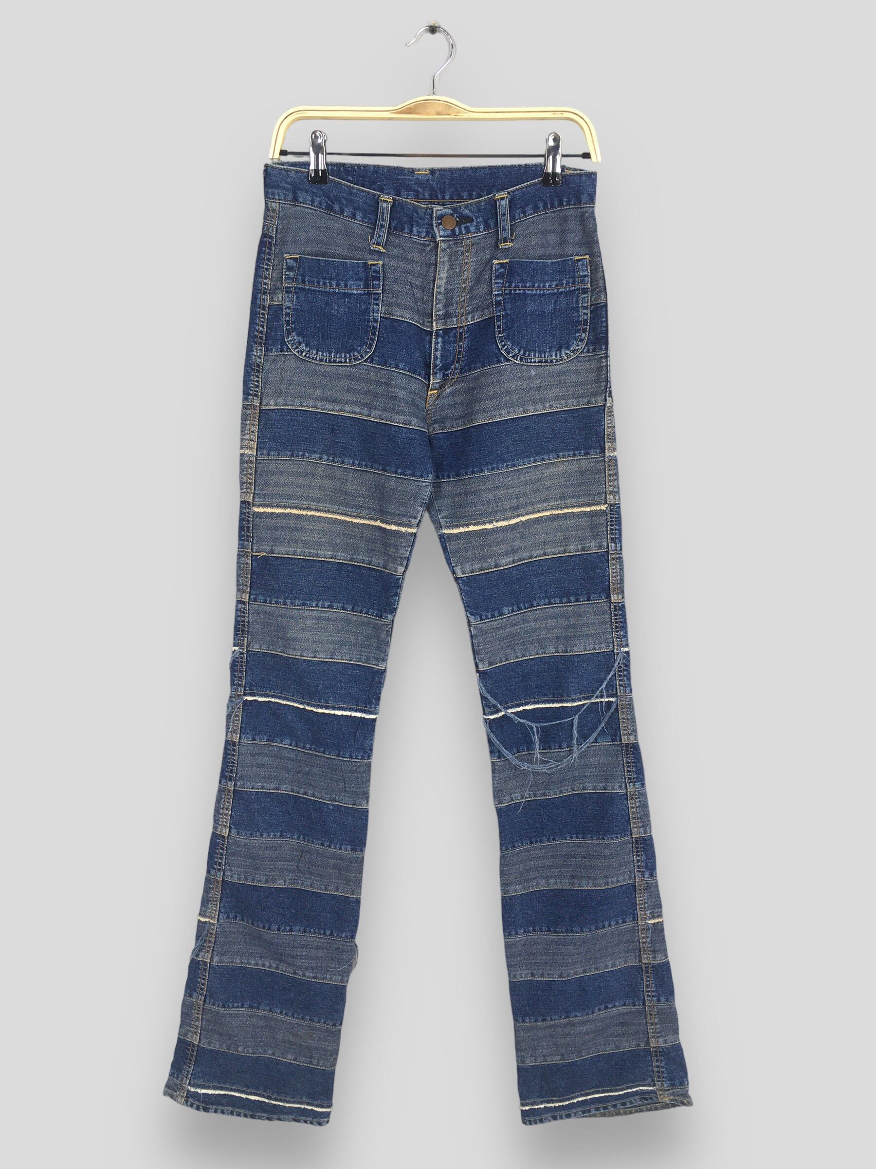 image of 28X32 Hysteric Glamour Japan Distressed Patchwork Hagi Jeans in Blue, Men's